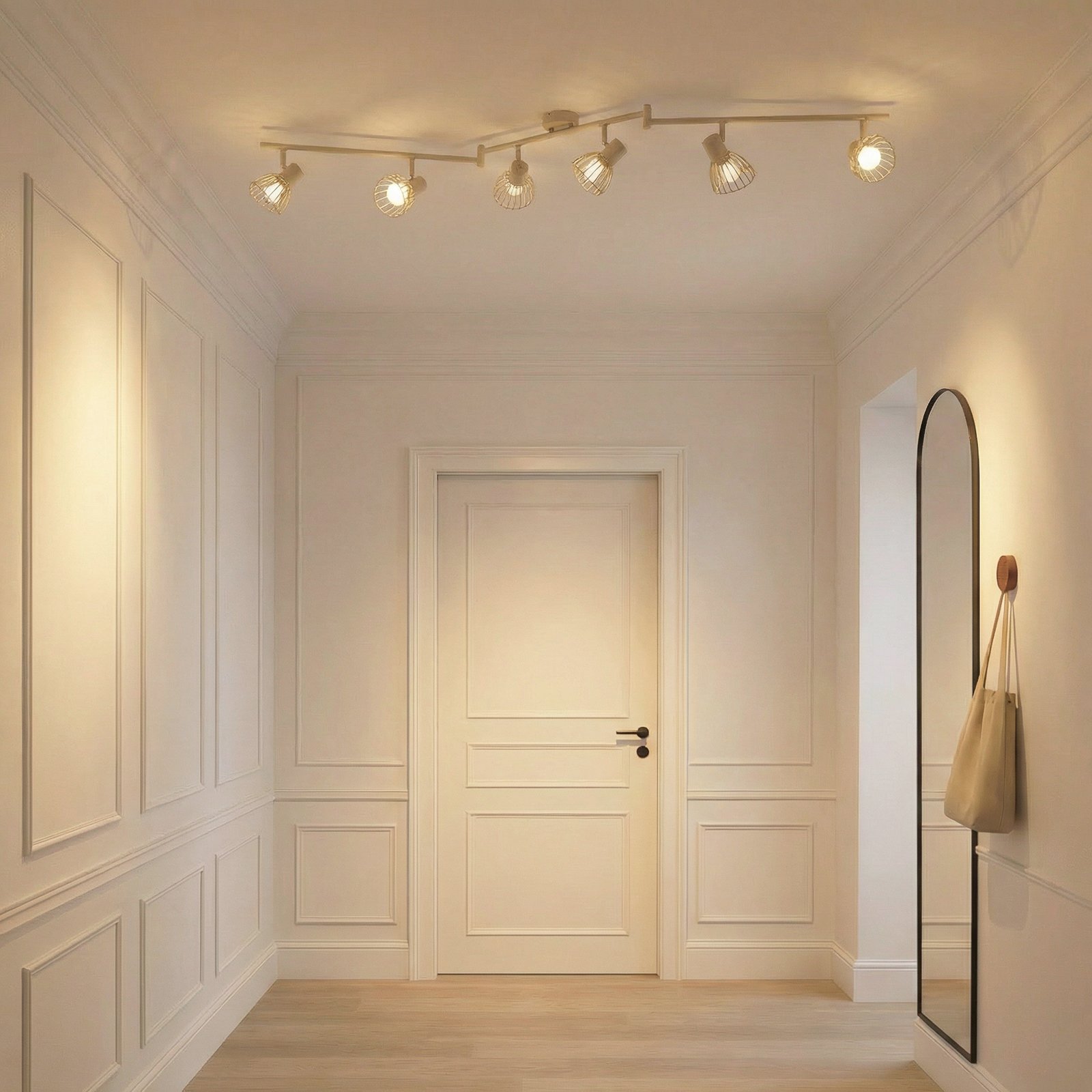 Lindby Piena ceiling light, beige, 6-bulb, metal, 150cm