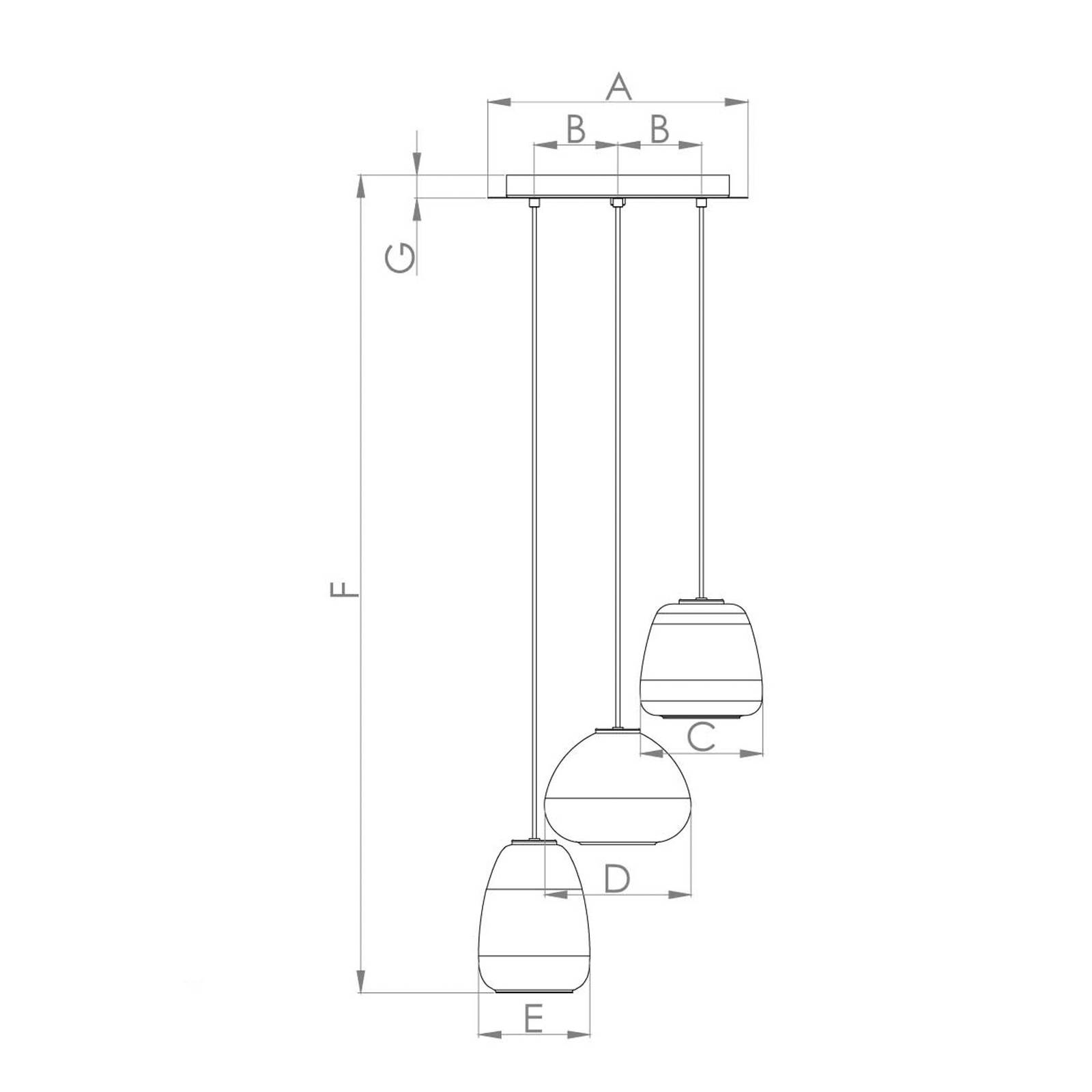 Lampa wisząca Aguilares, przydymione szkło, 3-punktowa oponka