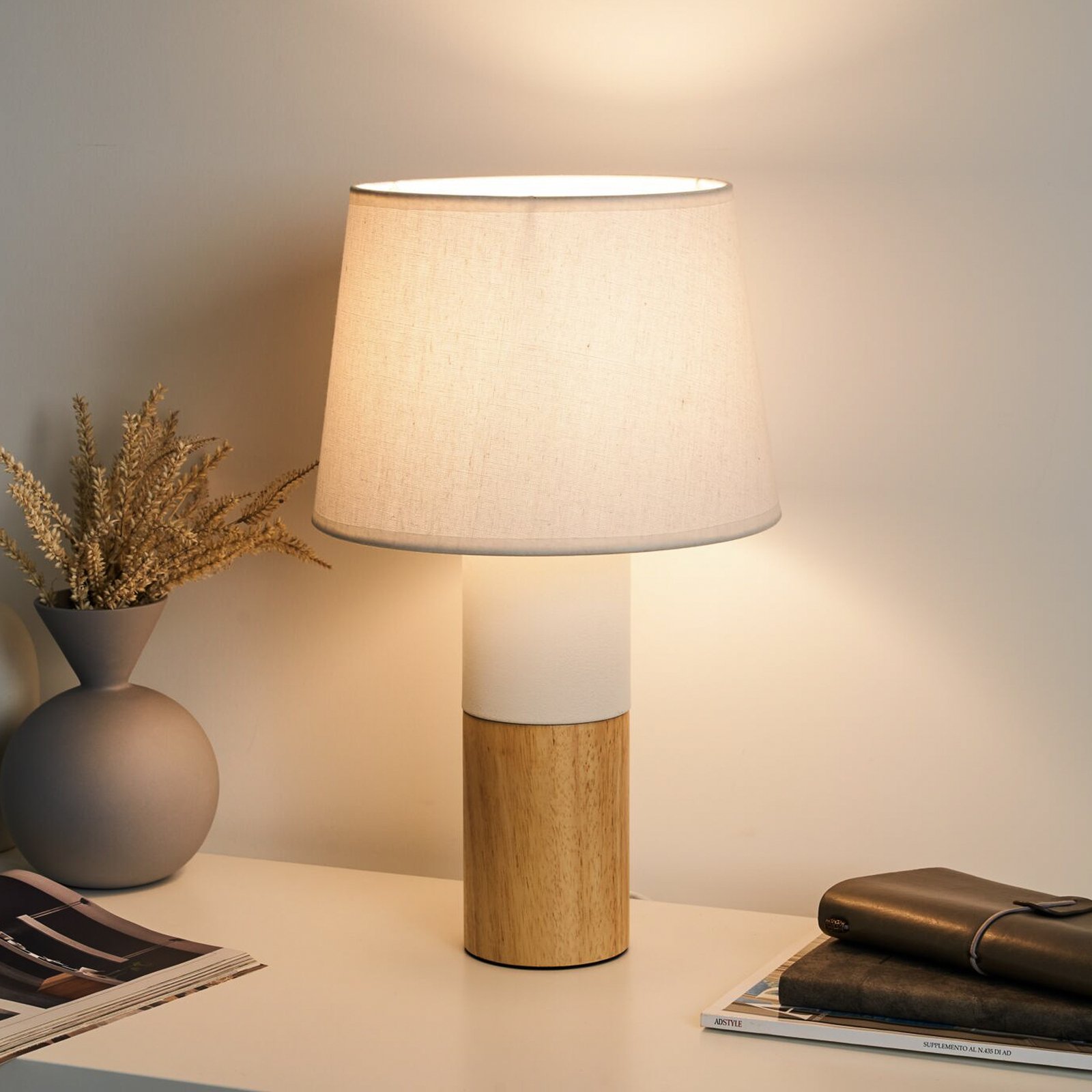 Pauleen Woody Elegance asztali lámpa, fa/textília