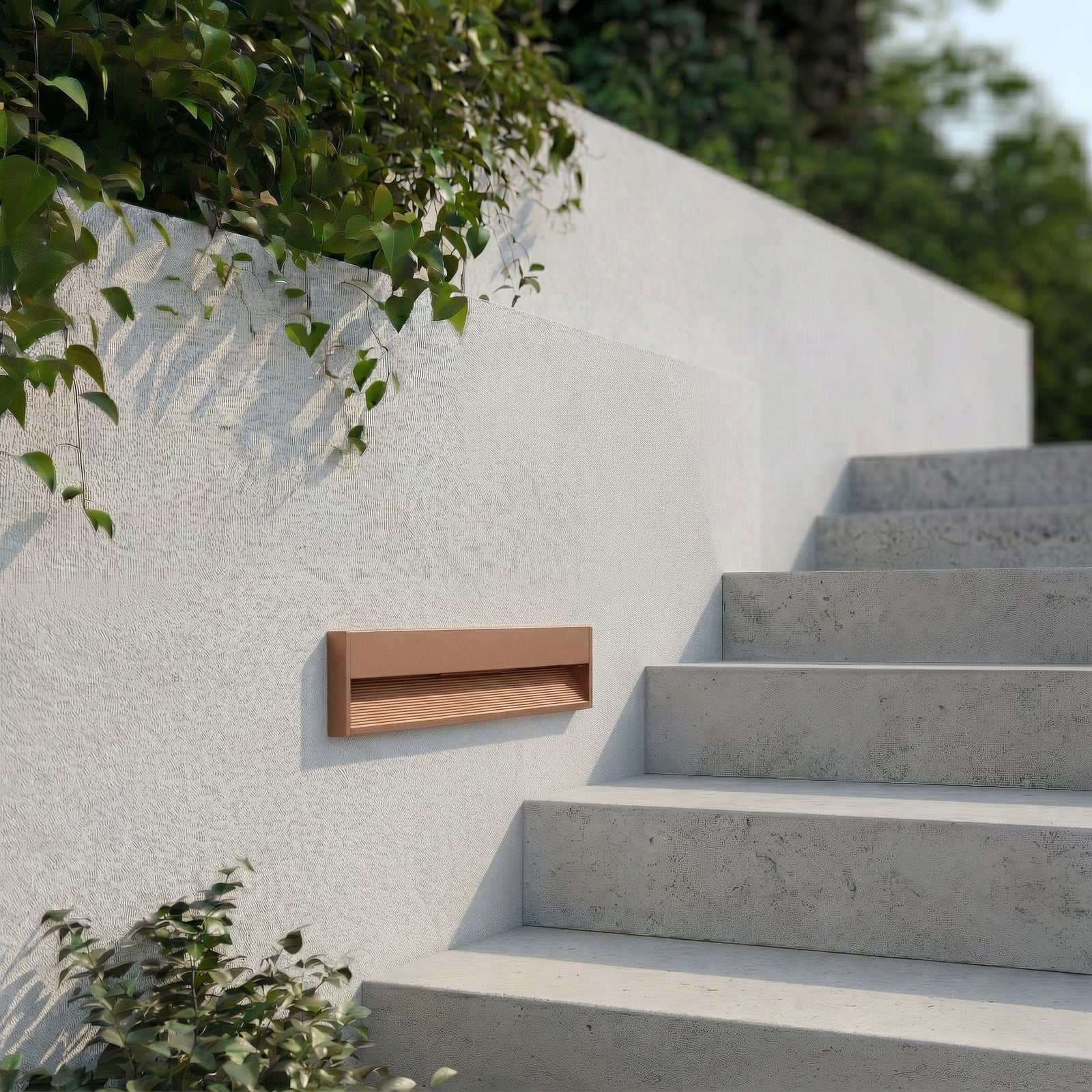 Trevin vægindbygningslampe, aluminium, 60 cm, IP54, rustbrun - Lucande