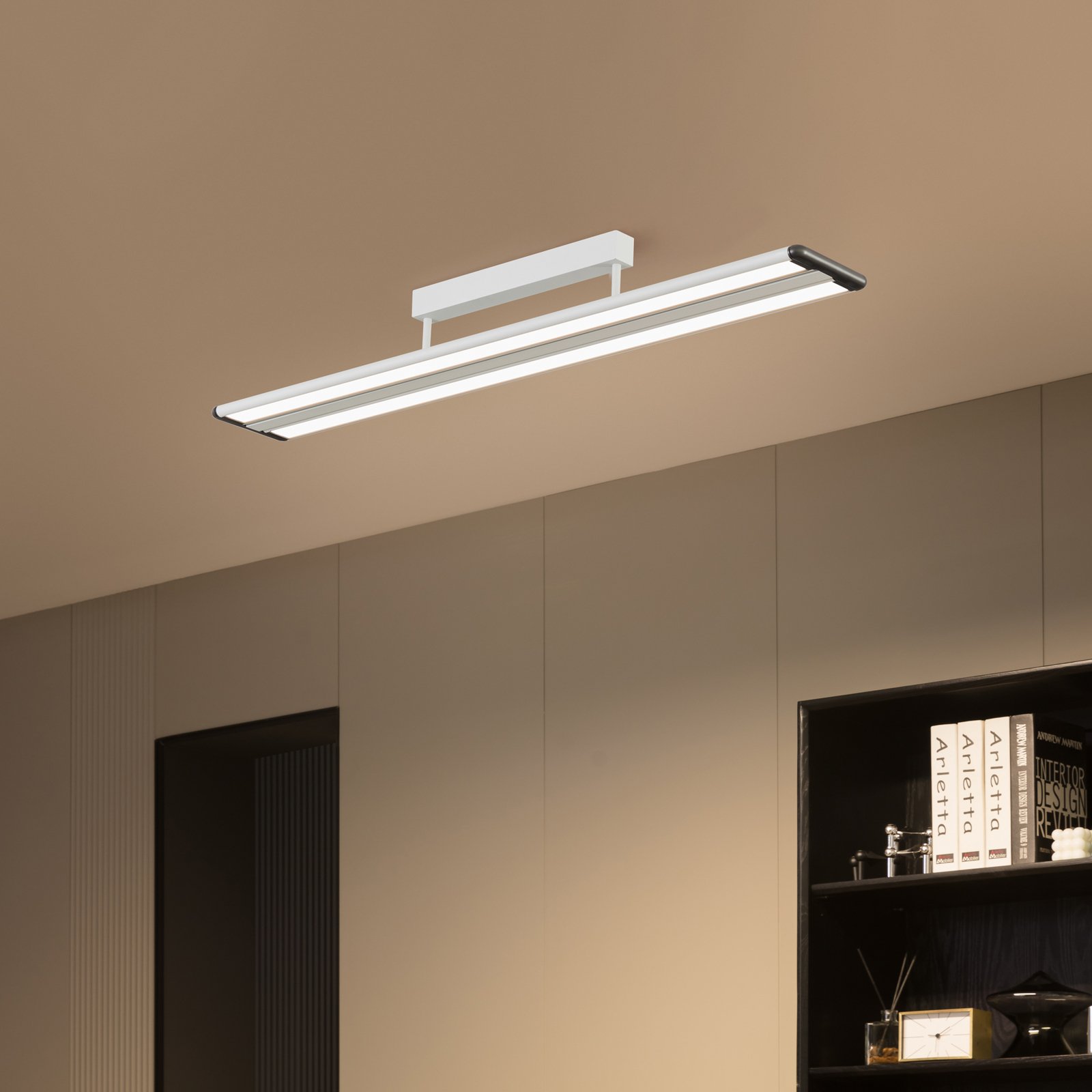 Prios Yuela LED plafondlamp, Dali, 120 cm, wit