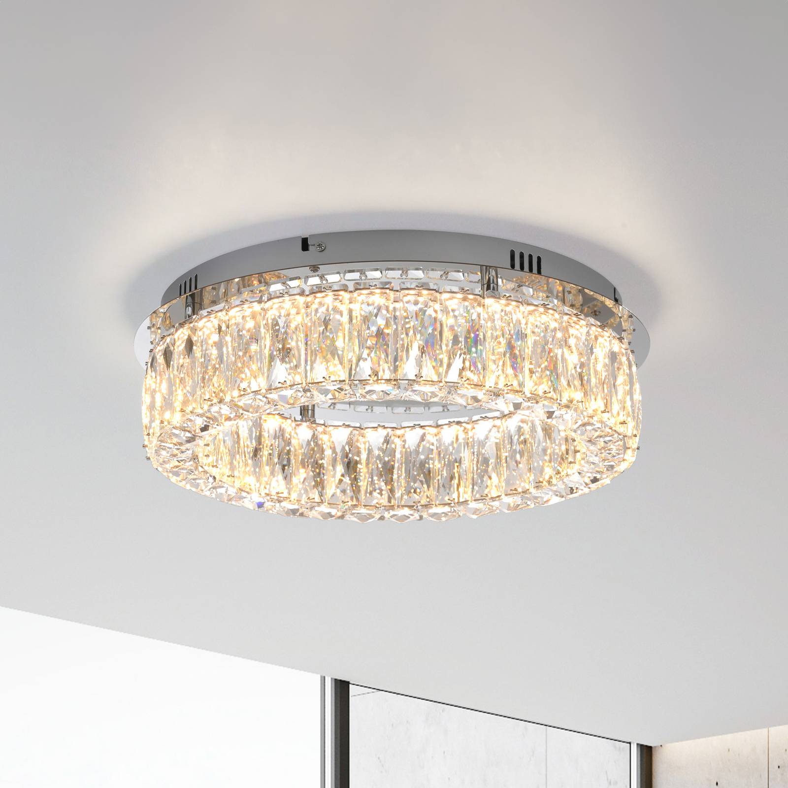 JUST LIGHT. Plafonnier LED Kulunka fer verre cristal