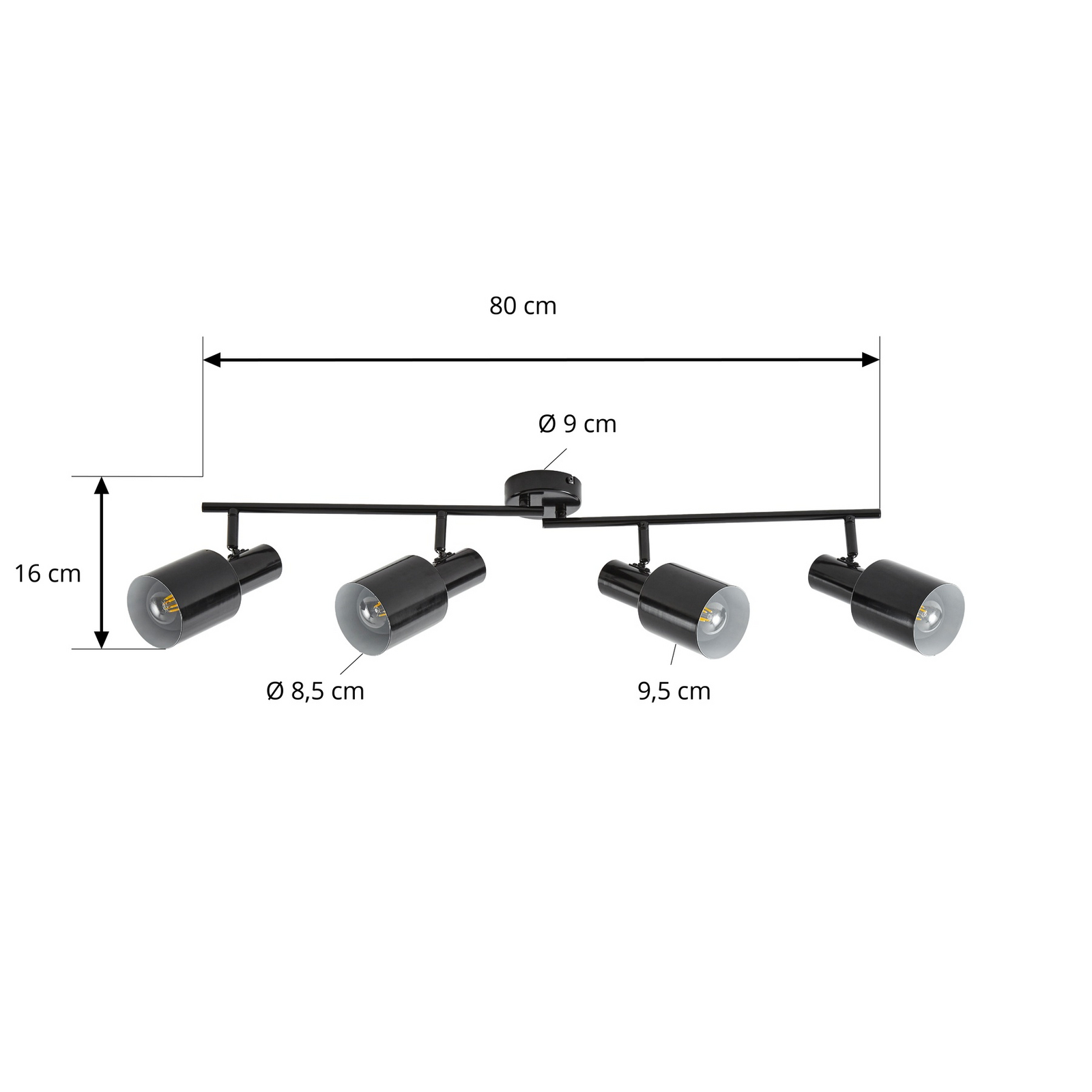 Spot pour plafond Lindby Ovelia, noir, 80 cm, à 4 lampes, E27 Spot pour plafond Lindby Ovelia, noir, 80 cm, à 4 lampes, E27