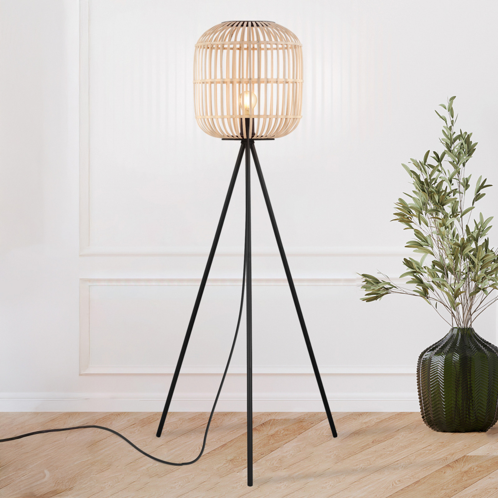 EGLO Bordesley lampadar trepied cu abajur din lemn - Camera de zi / sufragerie - Scandinavă - natură