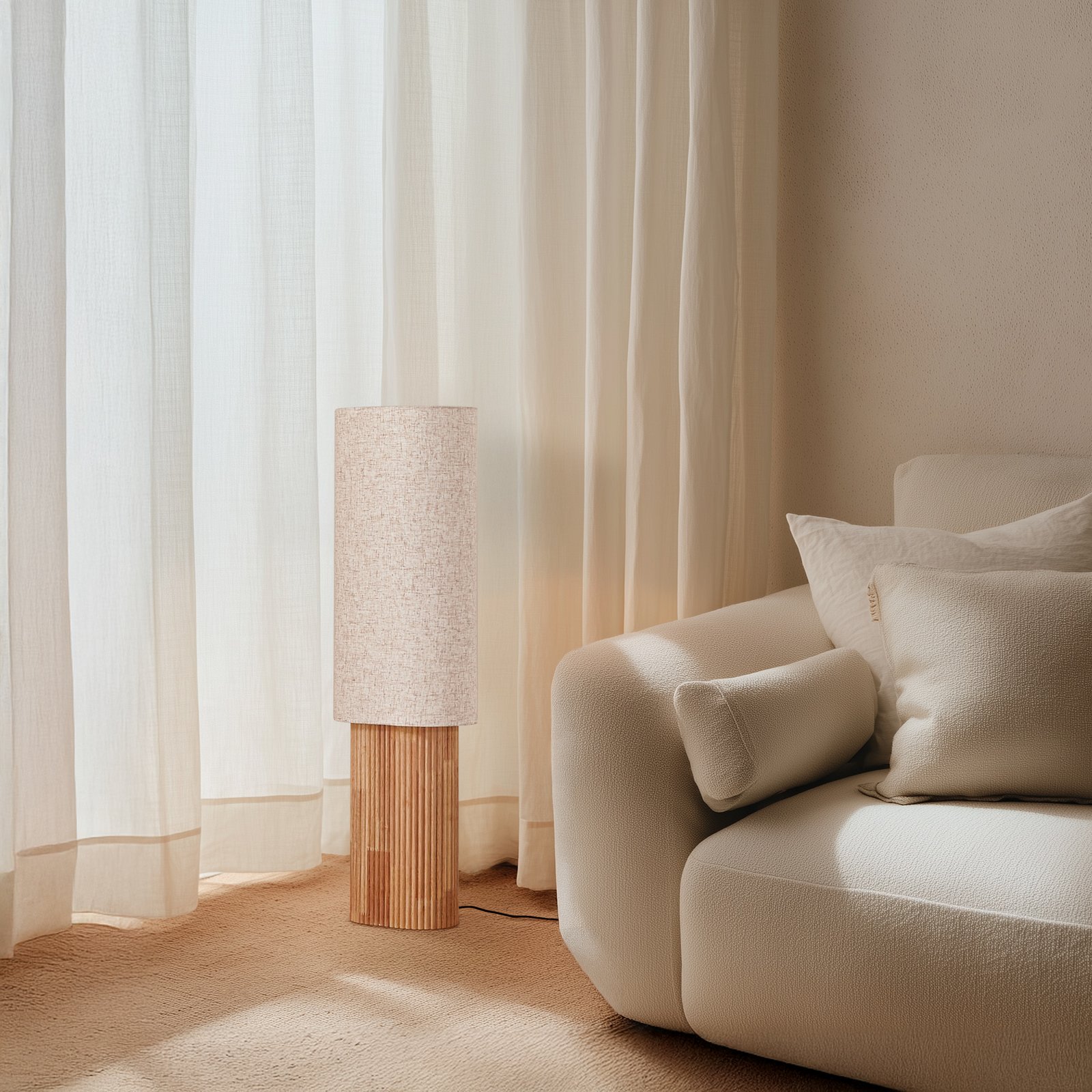 Kimiko vloerlamp, hoogte 100 cm, hout, textiel, E27 - Lindby Kimiko vloerlamp, hoogte 100 cm, hout, textiel, E27 - Lindby