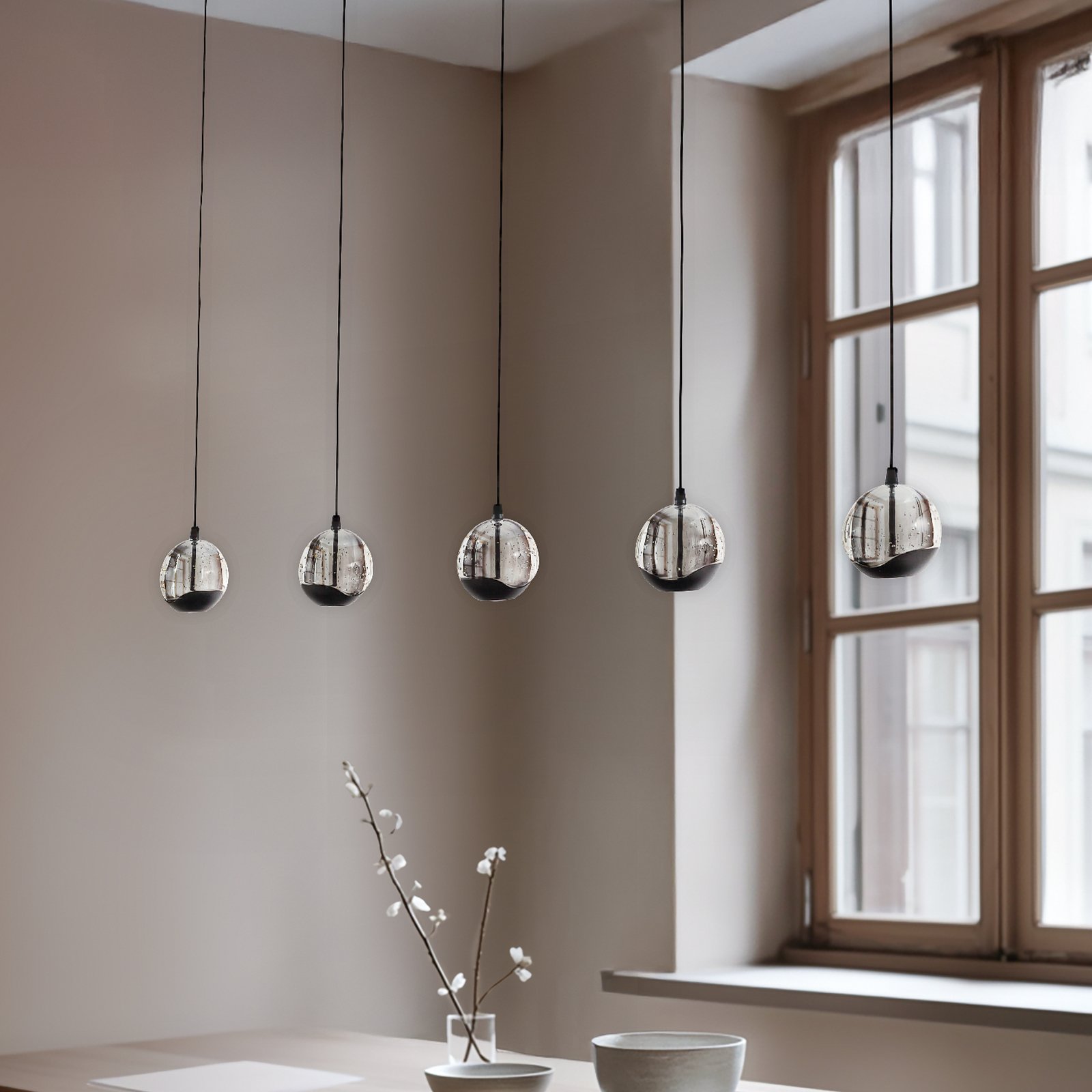 Lucande Lampa wisząca LED Hayley, czarna, 5-punktowa, podłużna