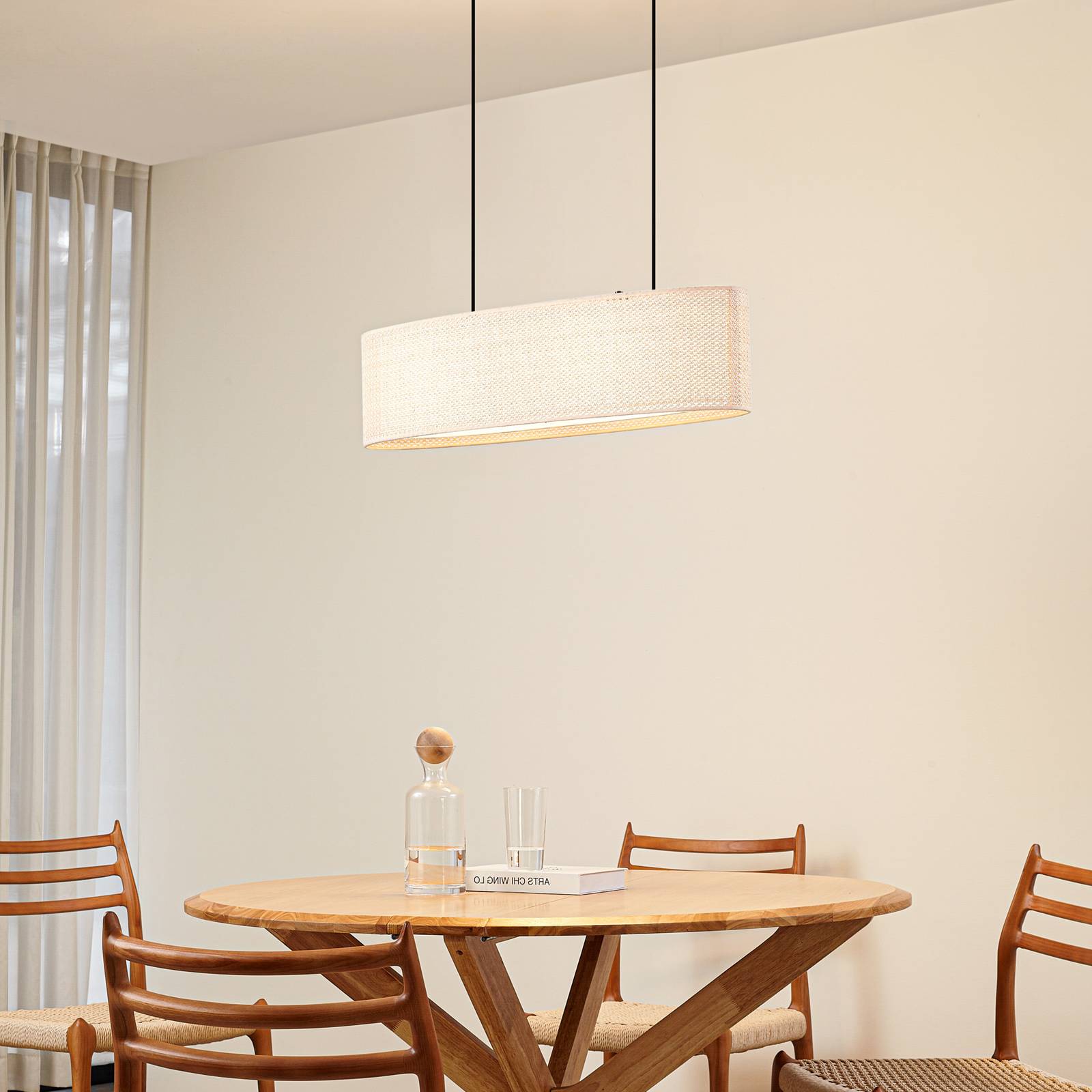 Lindby Hängeleuchte Soula, 78 cm, beige, Kunststoff, E27 günstig online kaufen