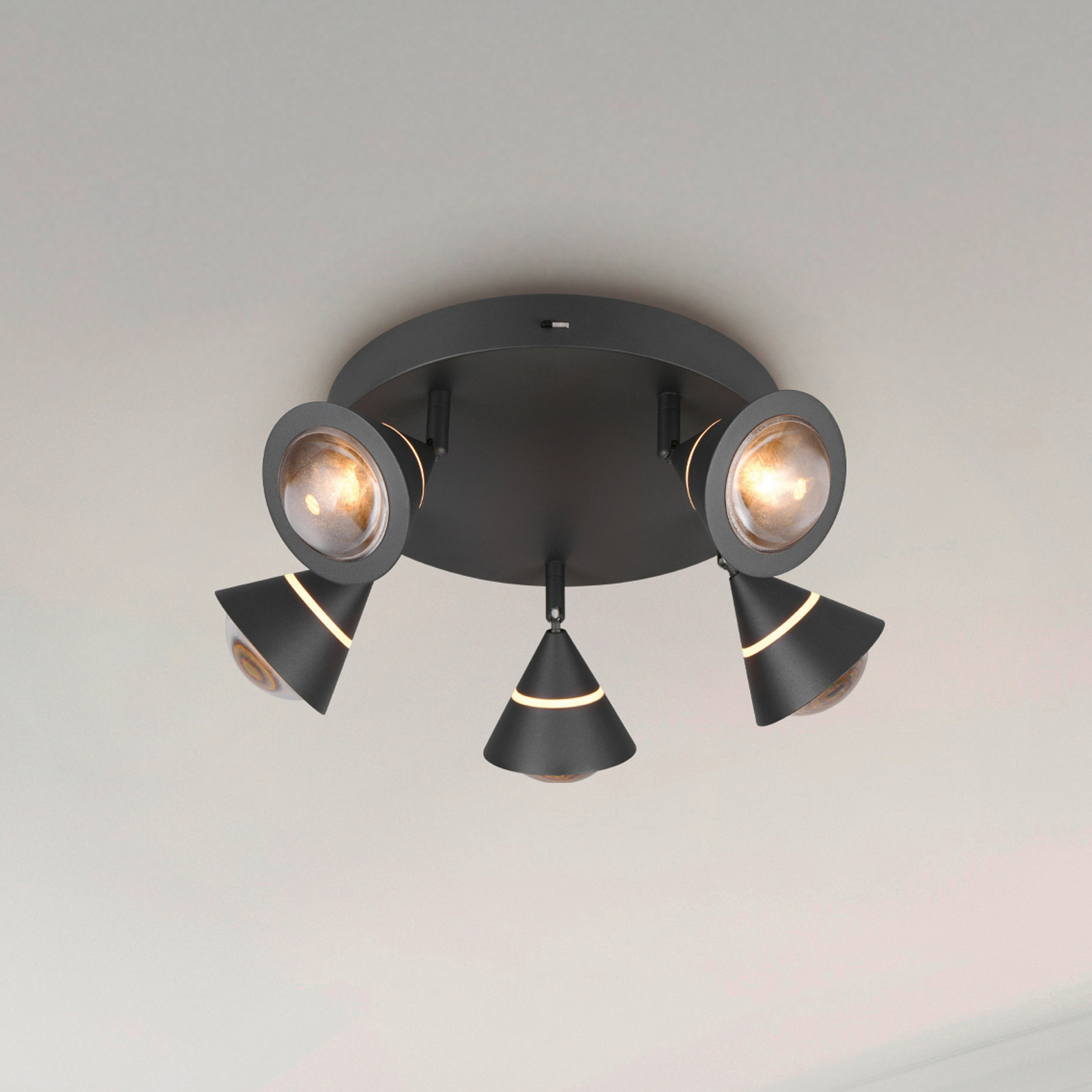 Spot LED de teto Romeo, Ø 30 cm, preto, metal, 5 lâmpadas.