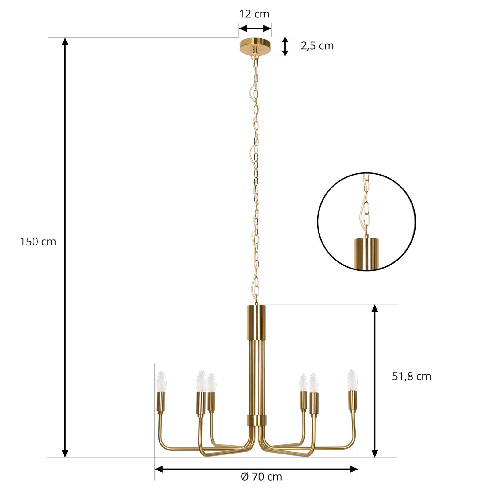 Elanova 6 Chandelier Brass - Lindby