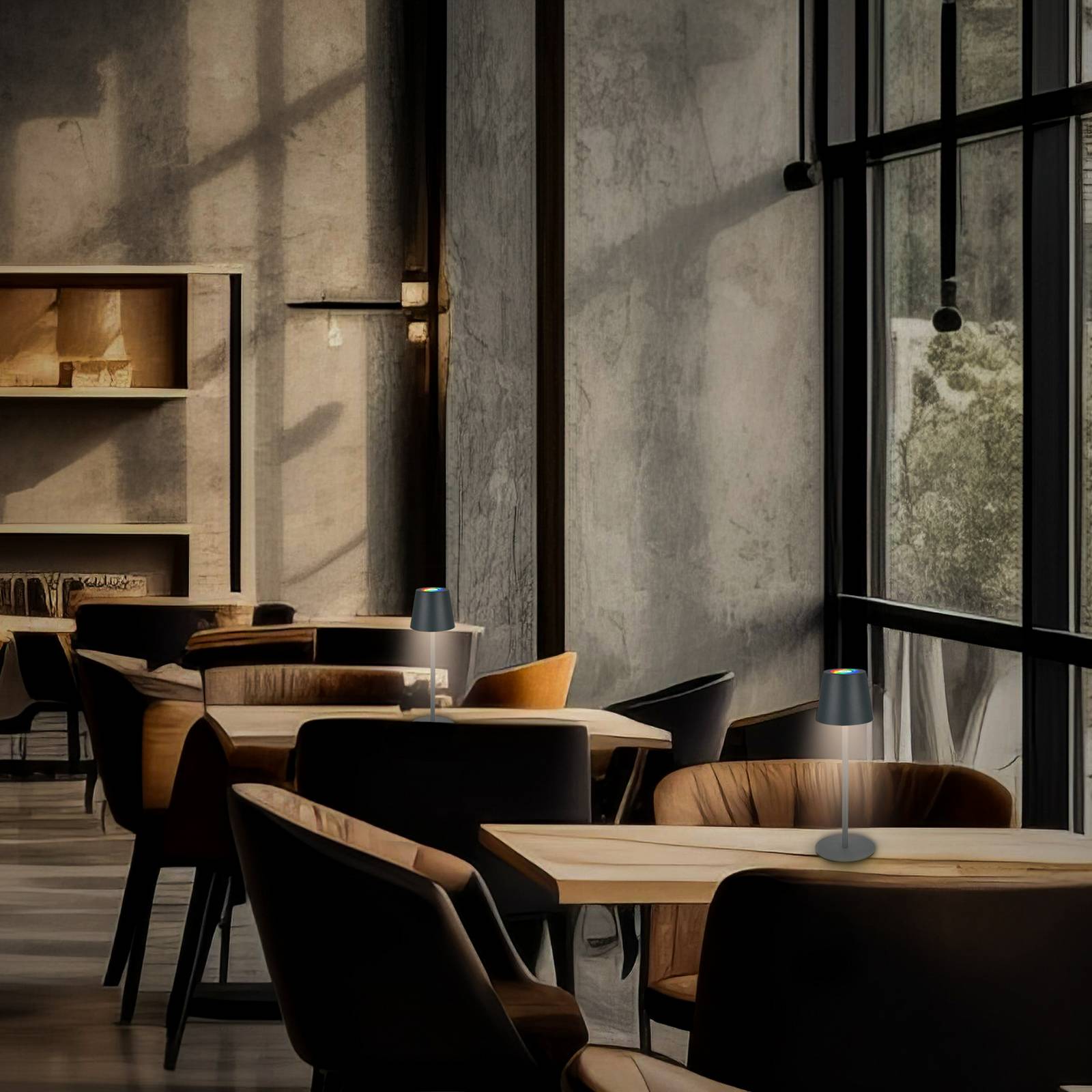 Akumulatorowe lampy stołowe LED Cilano, zestaw 3 sztuk, antracyt, stacja