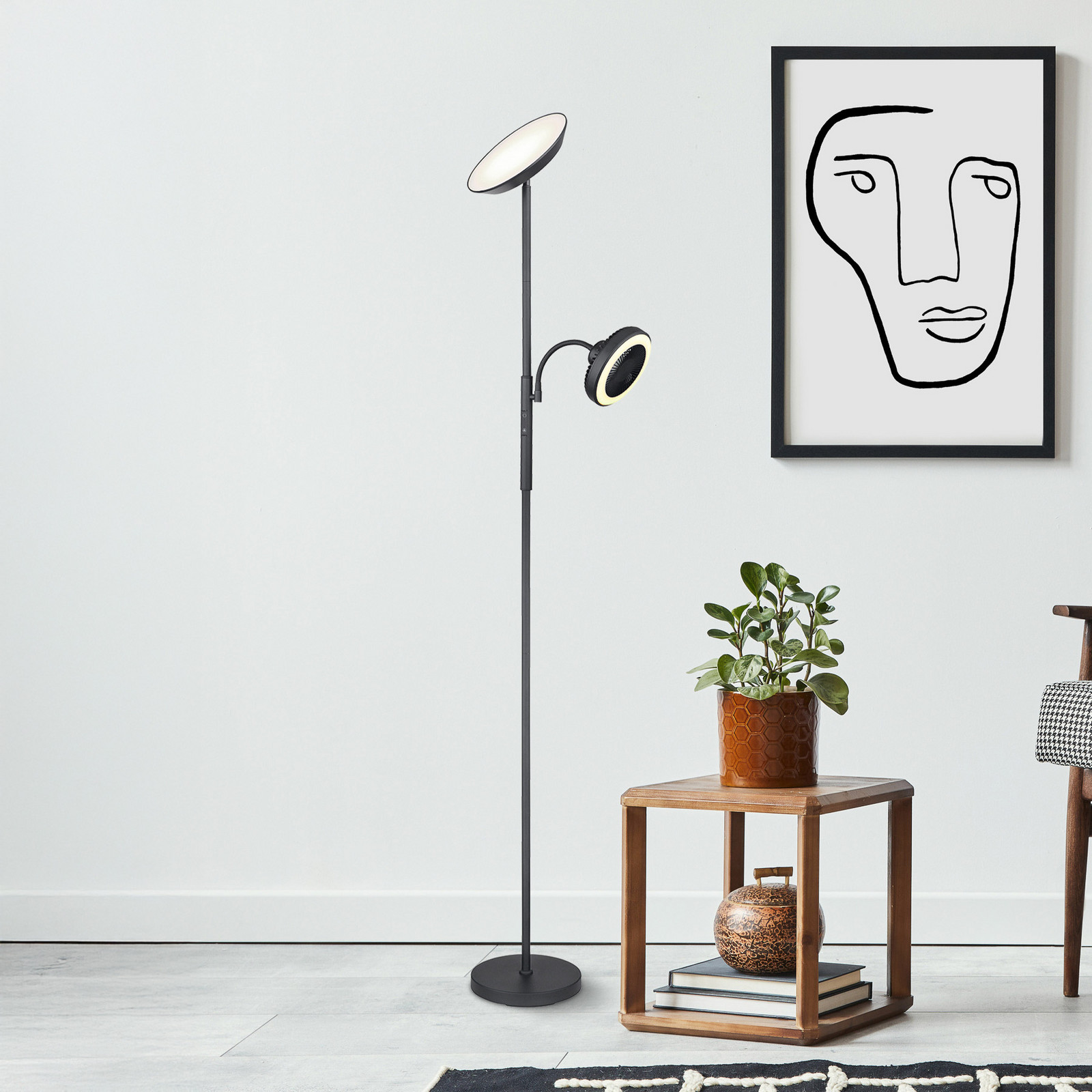 Globo Lampadar LED Davyd negru 178 cm lumină de citit ventilator - Camera de zi / sufragerie - Modern - negru opal - Metal