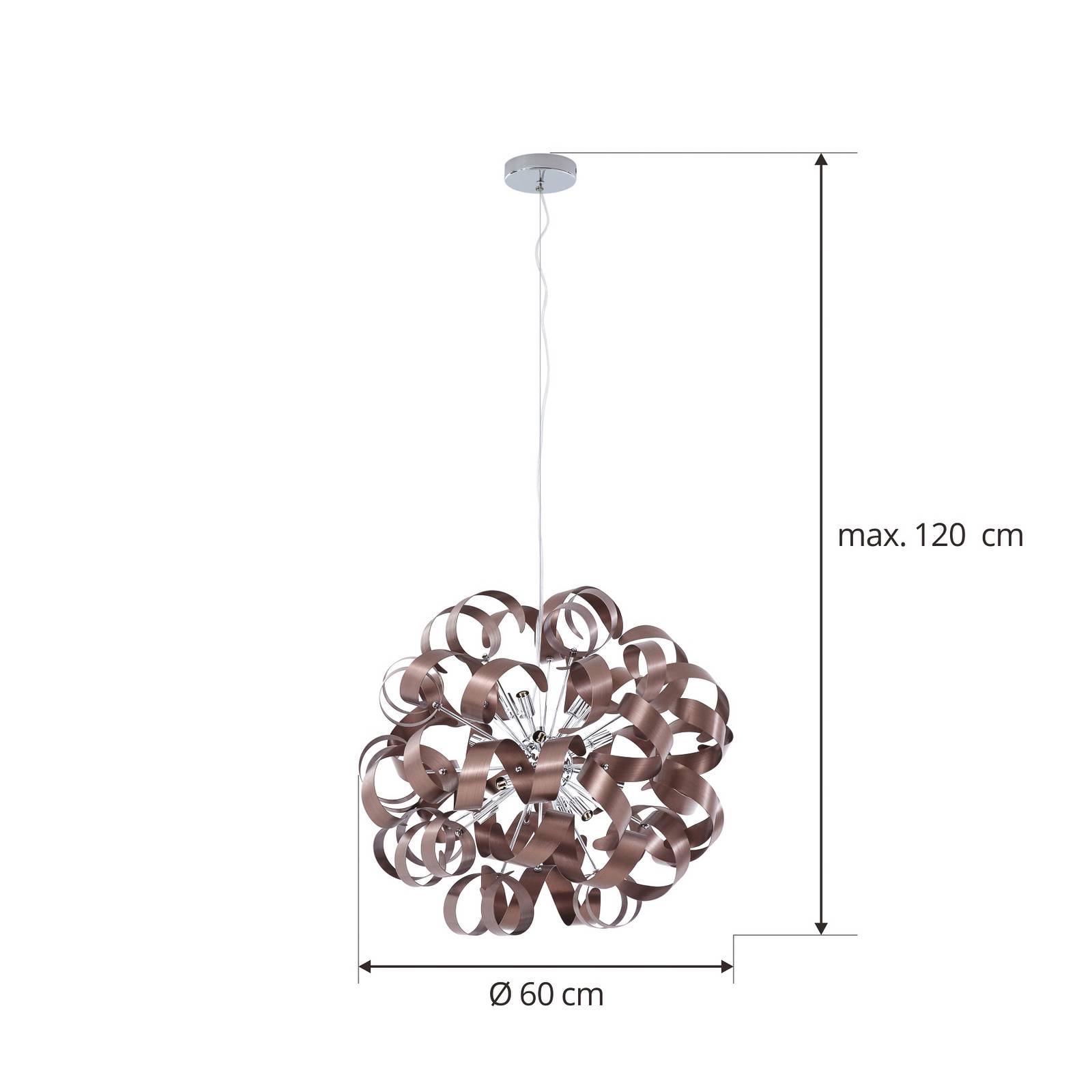 Lampa wisząca Lucande Kaelor, Ø 60 cm, kolor miedziany, aluminium
