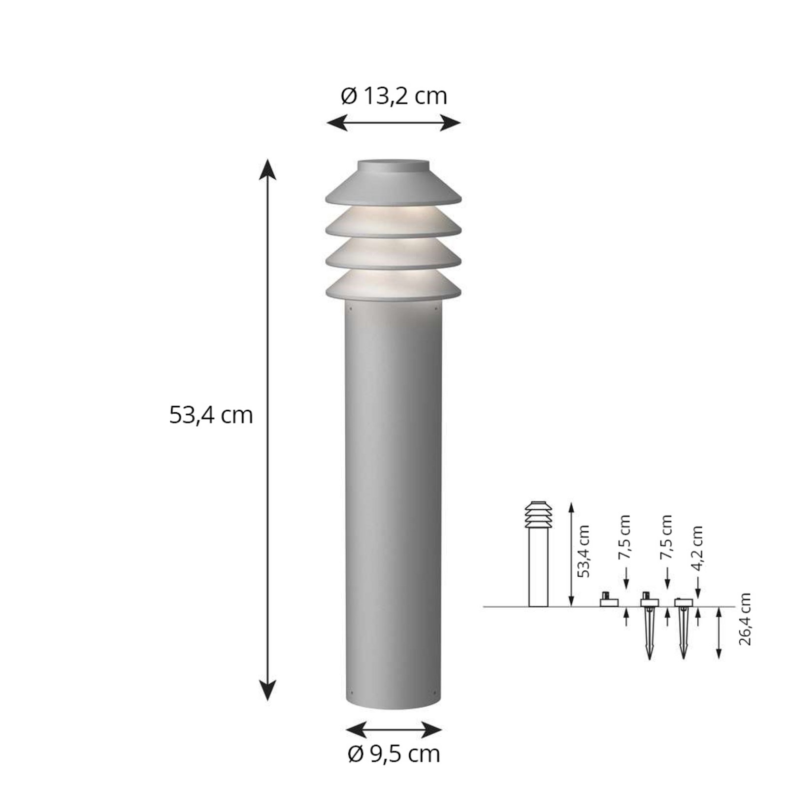 Bysted Garden, 53 cm, 2700 K, fotplatta, aluminium – Louis Poulsen