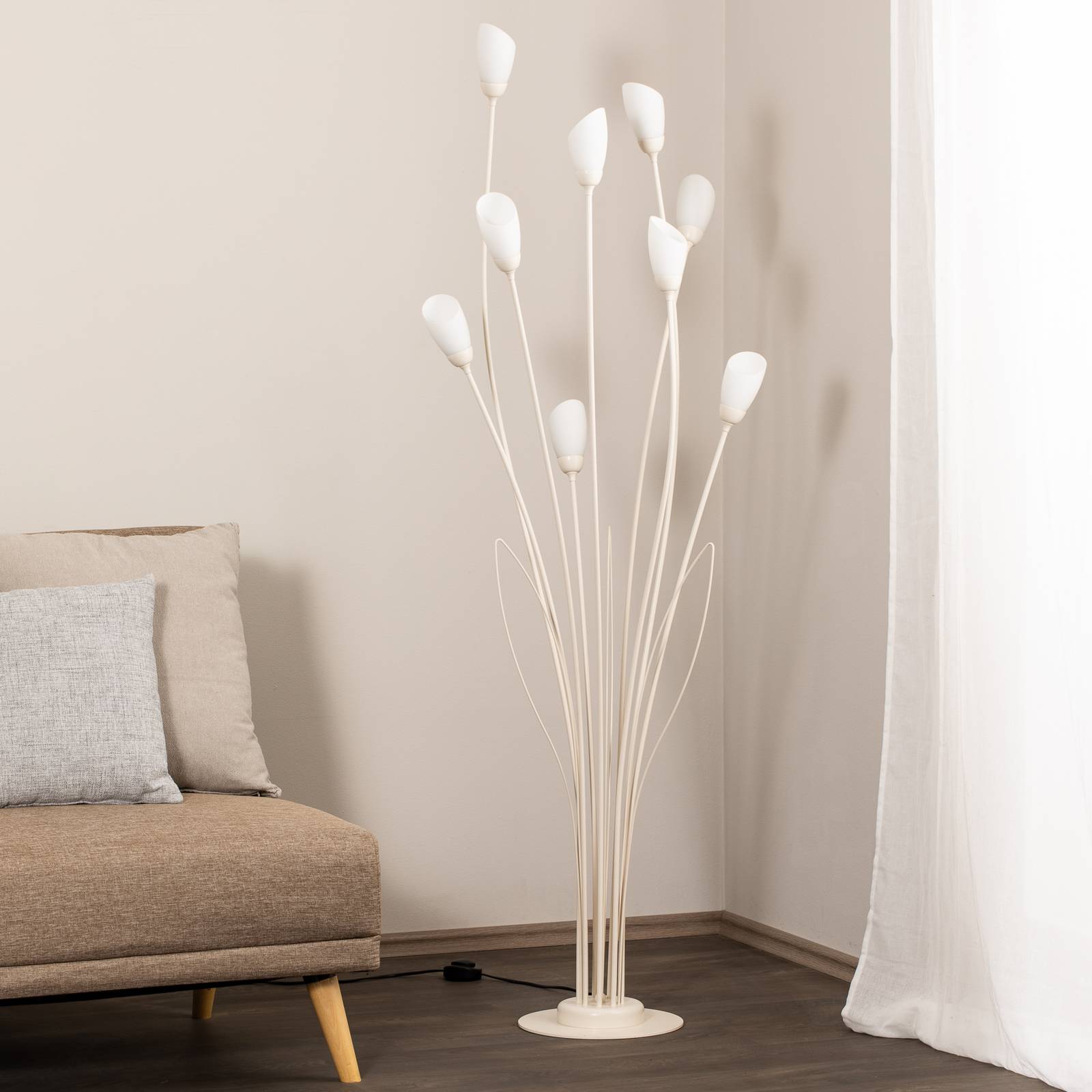 Stehleuchte Gloriosa, creme, Glas, 9-flammig günstig online kaufen