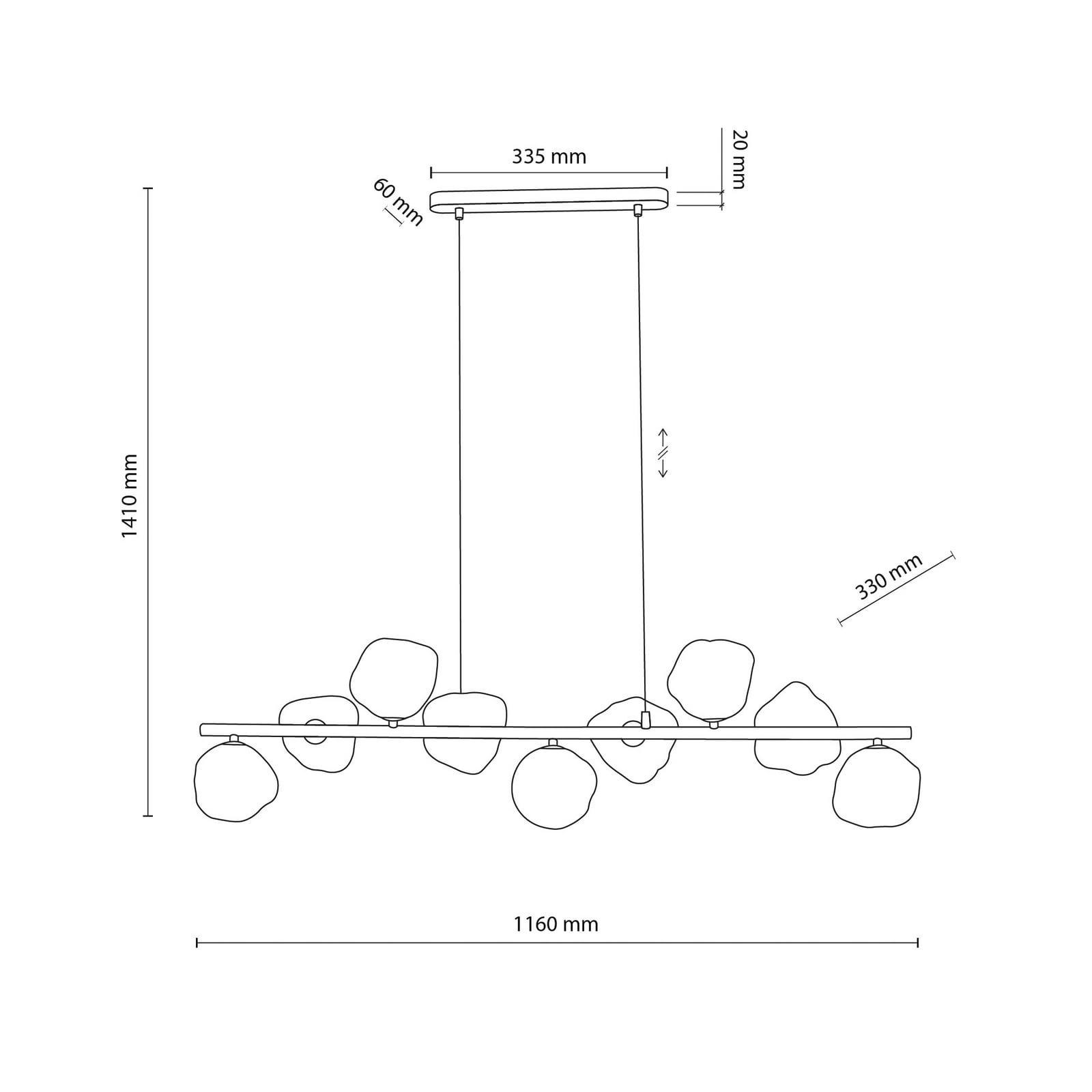 Visoka svetilka Lava, rjava, 9-žarčkov, steklo, dolžina 116 cm Visoka svetilka Lava, rjava, 9-žarčkov, steklo, dolžina 116 cm