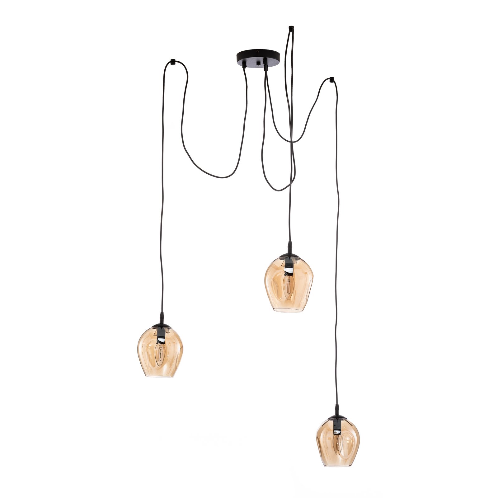 Starla hanglamp, decentraal, 3-lamps, barnsteen