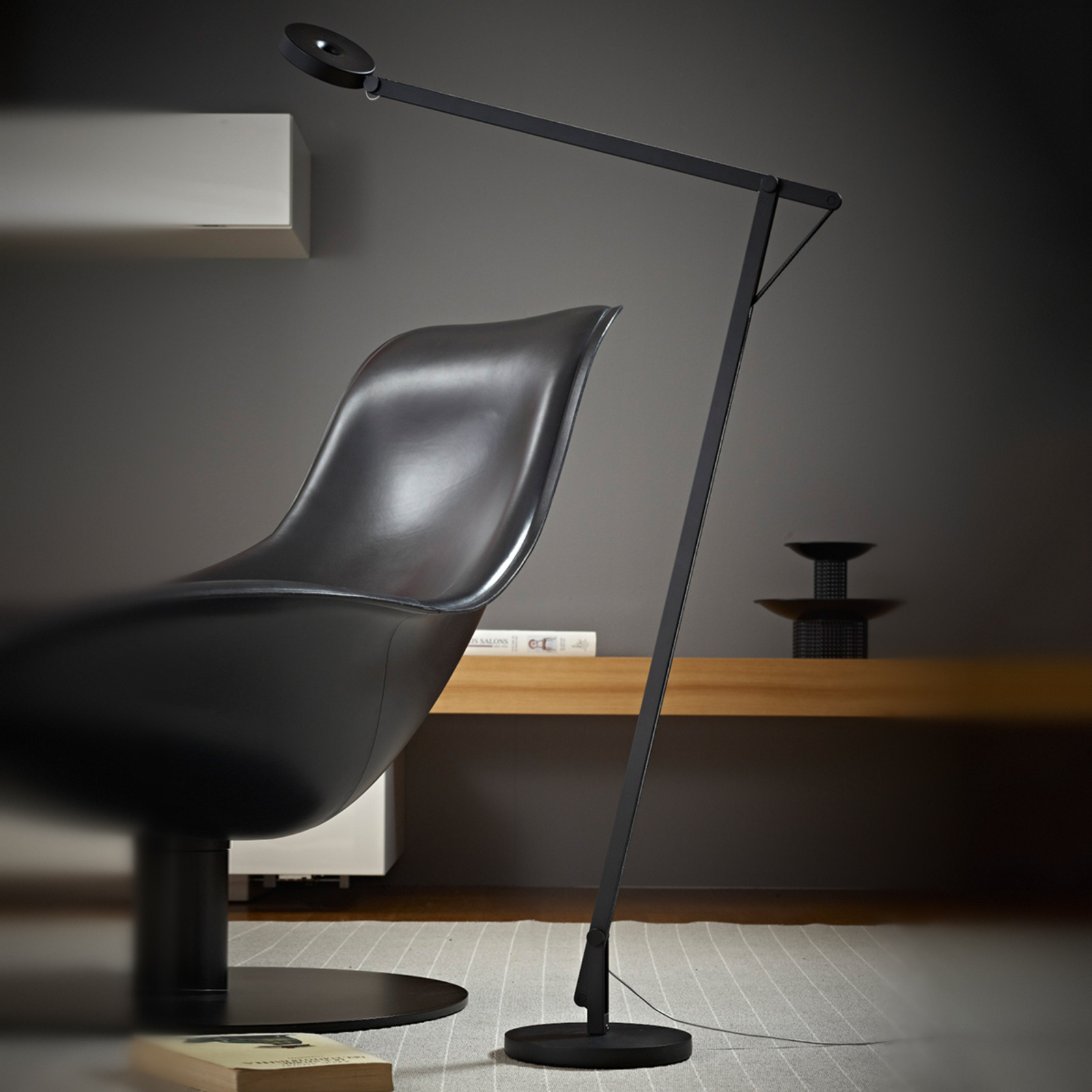Rotaliana Spring flexible LED floor lamp, black, for Living / Dining Room, aluminium, polycarbonate, fabric, 9 W, energy efficiency: A+, H: 137 cm
