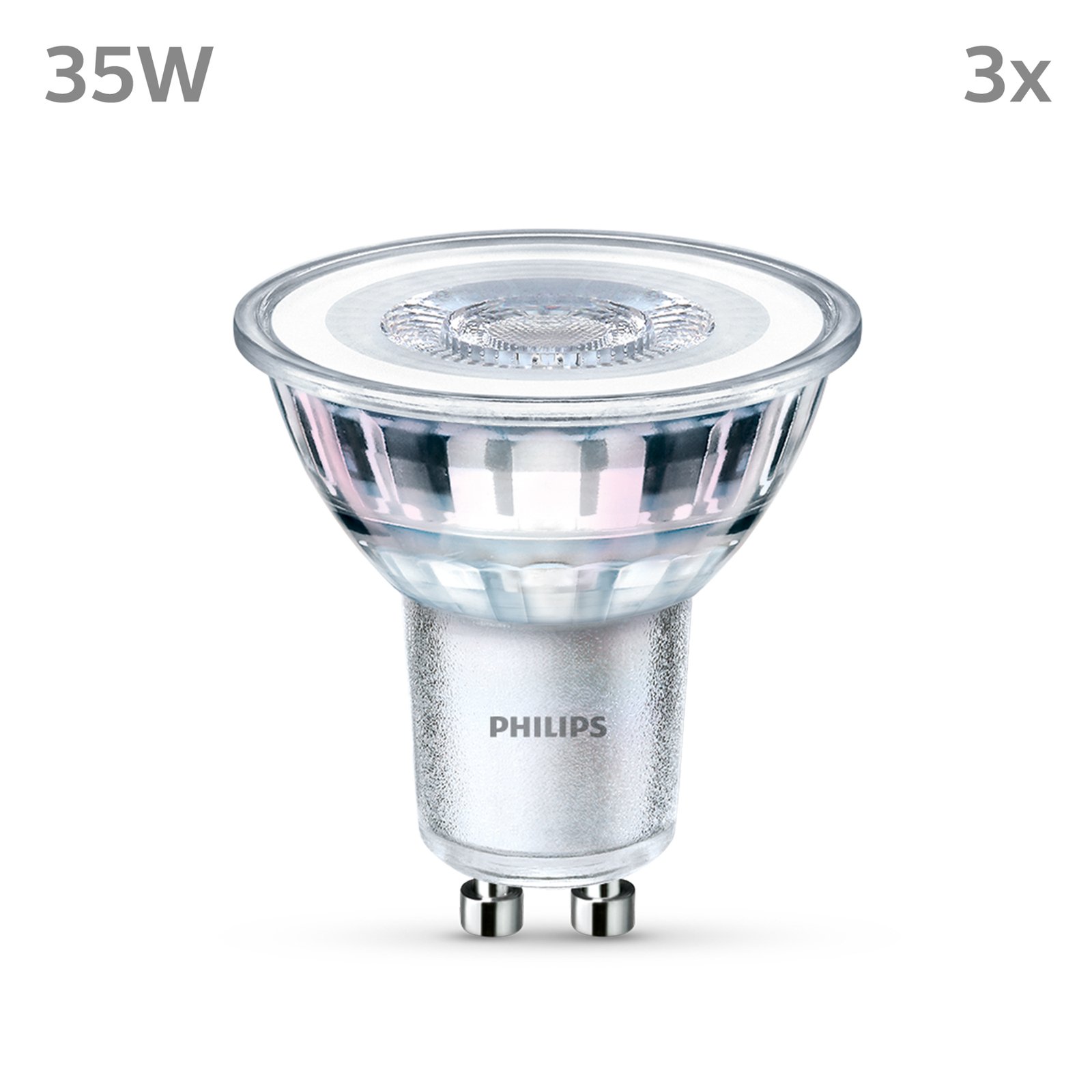 Philips LED-Lampe GU10 3,5W 275lm 840 klar 36° 3er