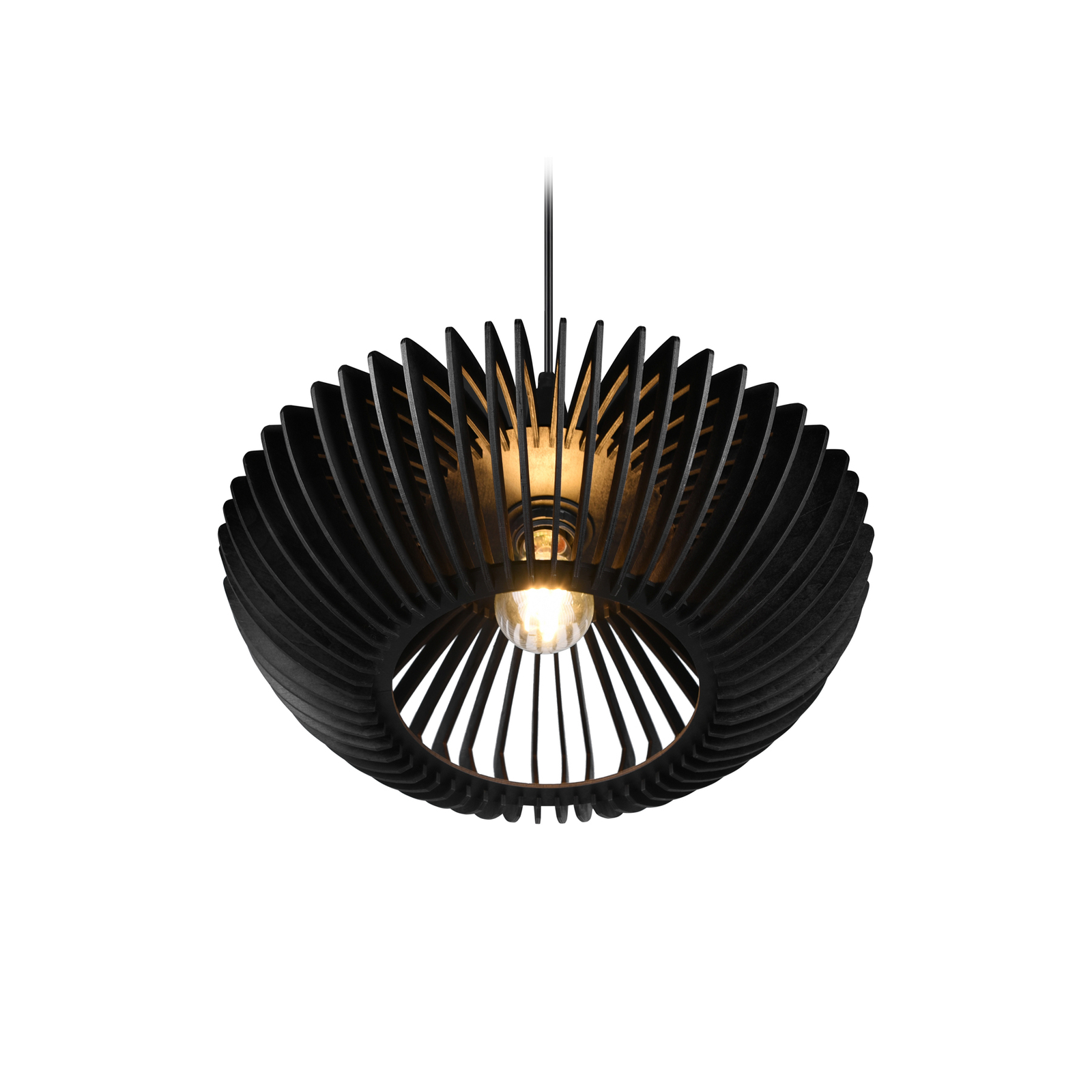 Висяща лампа Colino, изработена от дървени ламели, черна