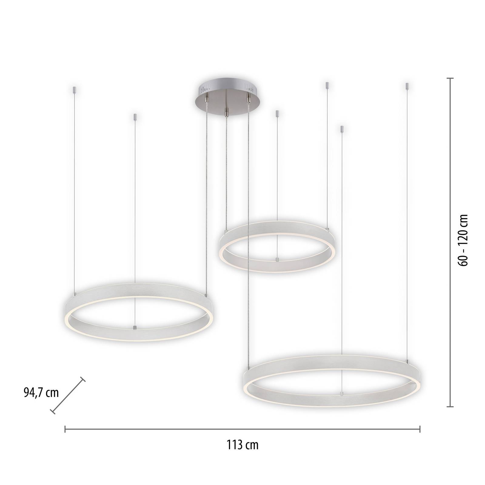  Just Light. Gmbh Just Light. Gmbh Lilluti Led Pendant Light, Silver, Iron, Aluminium, 3 Rings 