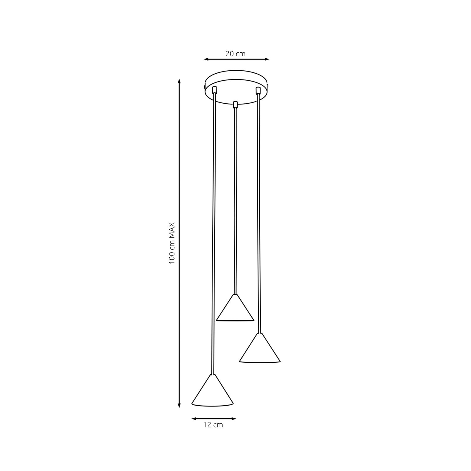 Candeeiro suspenso Elit, 3 lâmpadas, Ø 20 cm, preto, metal, GX53