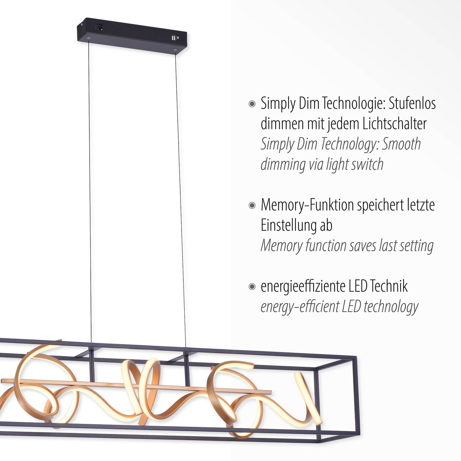 LED pakabinamas šviestuvas „SELINA“, juodos ir auksinės spalvos, ilgis 110 cm, LED pakabinamas šviestuvas „SELINA“, juodos ir auksinės spalvos, ilgis 110 cm,
