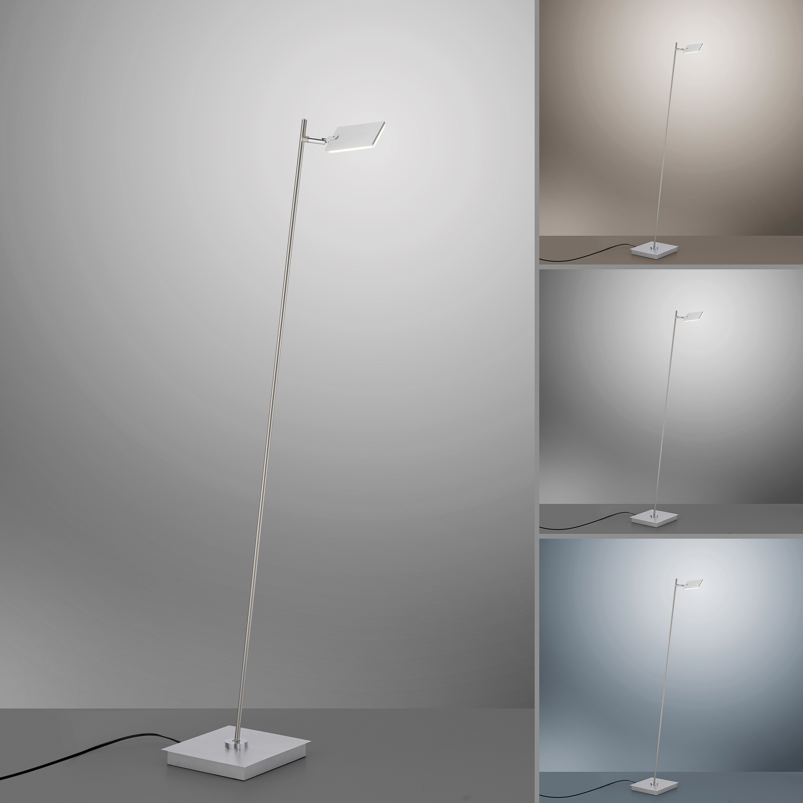 PURE Mira LED floor lamp, remote control aluminium