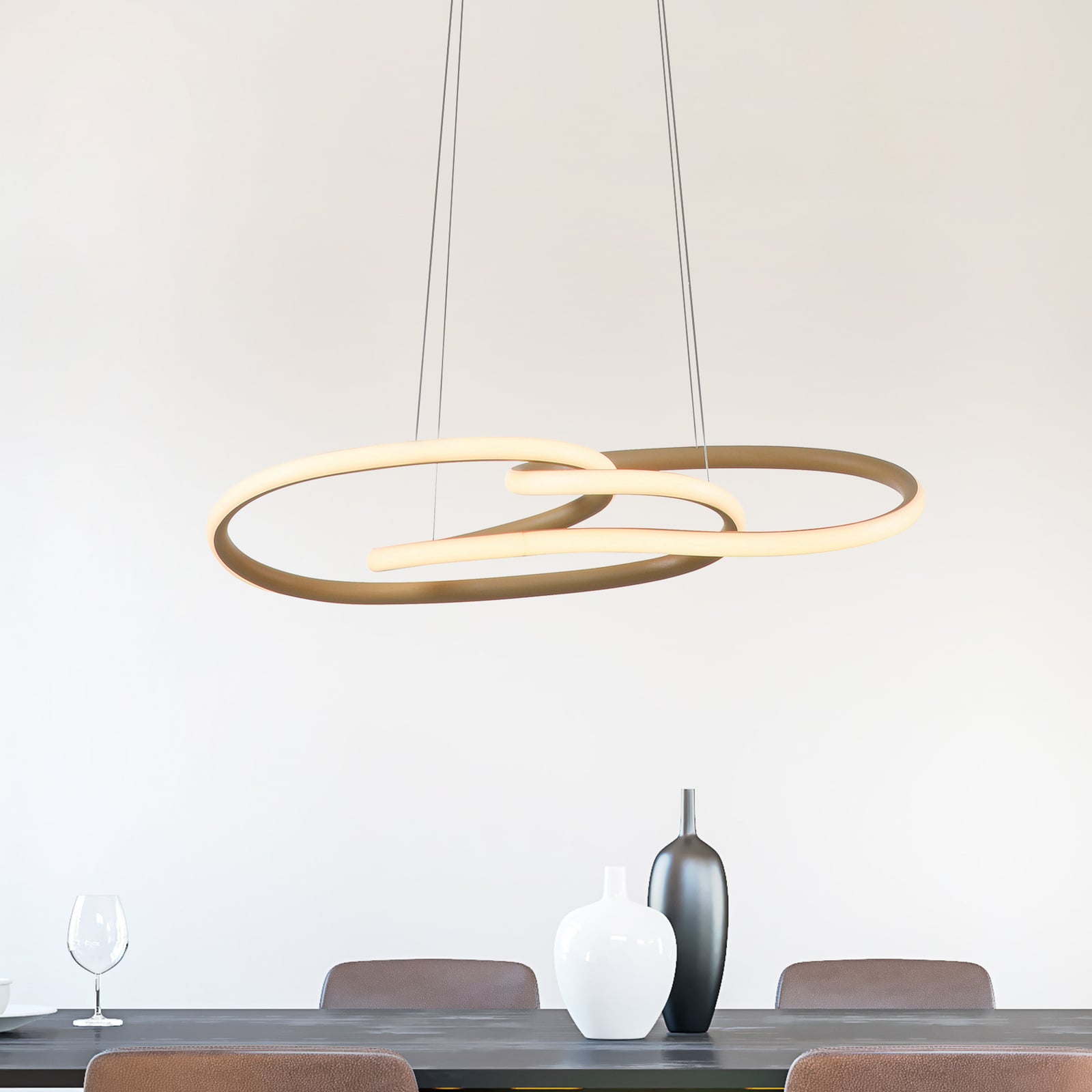 LED pakabinamas šviestuvas „TWIST“, smėlio spalvos, ilgis 76 cm, metalinis