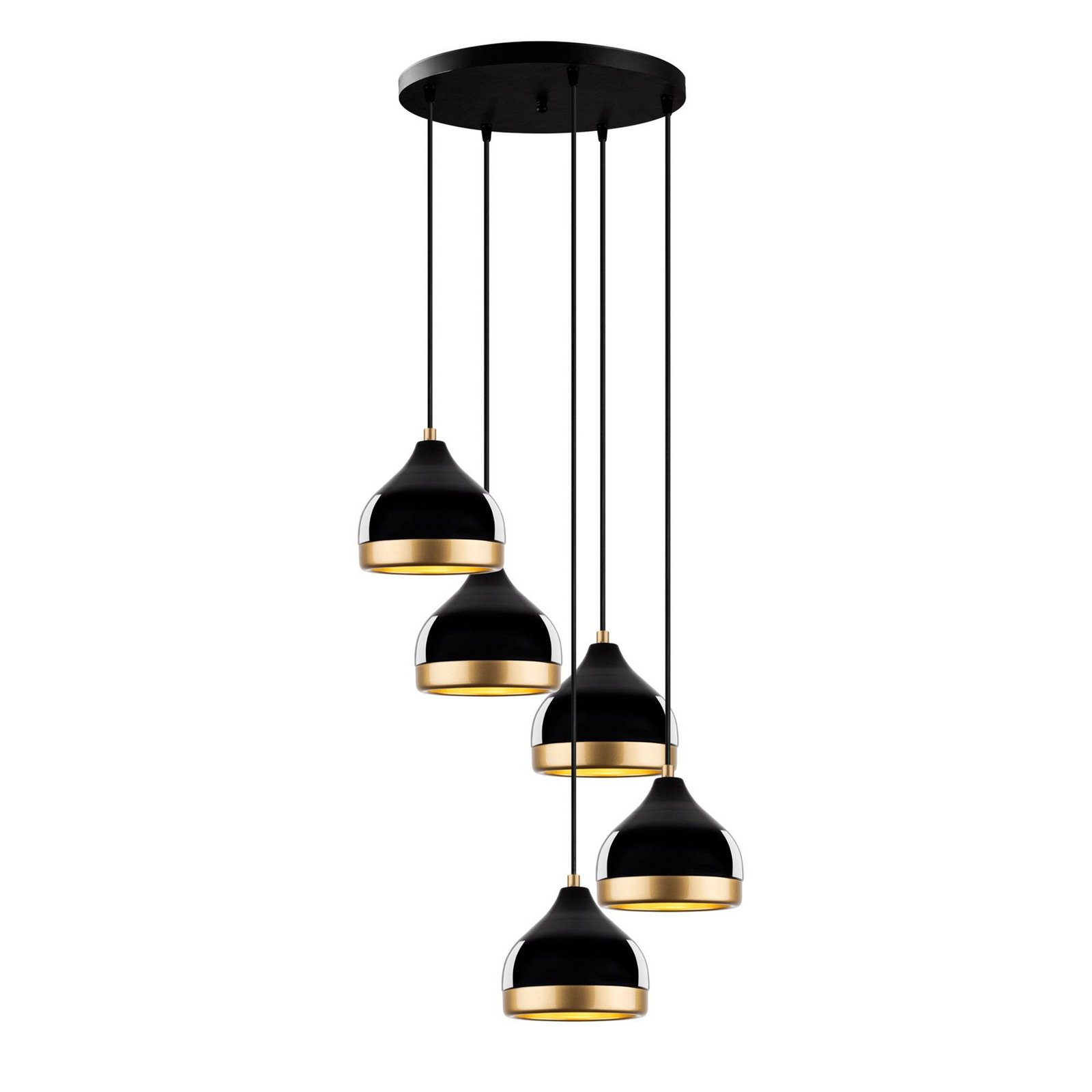 Hängeleuchte Yildo, 5-flammig, Rondell, schwarz/gold, Ø43 cm