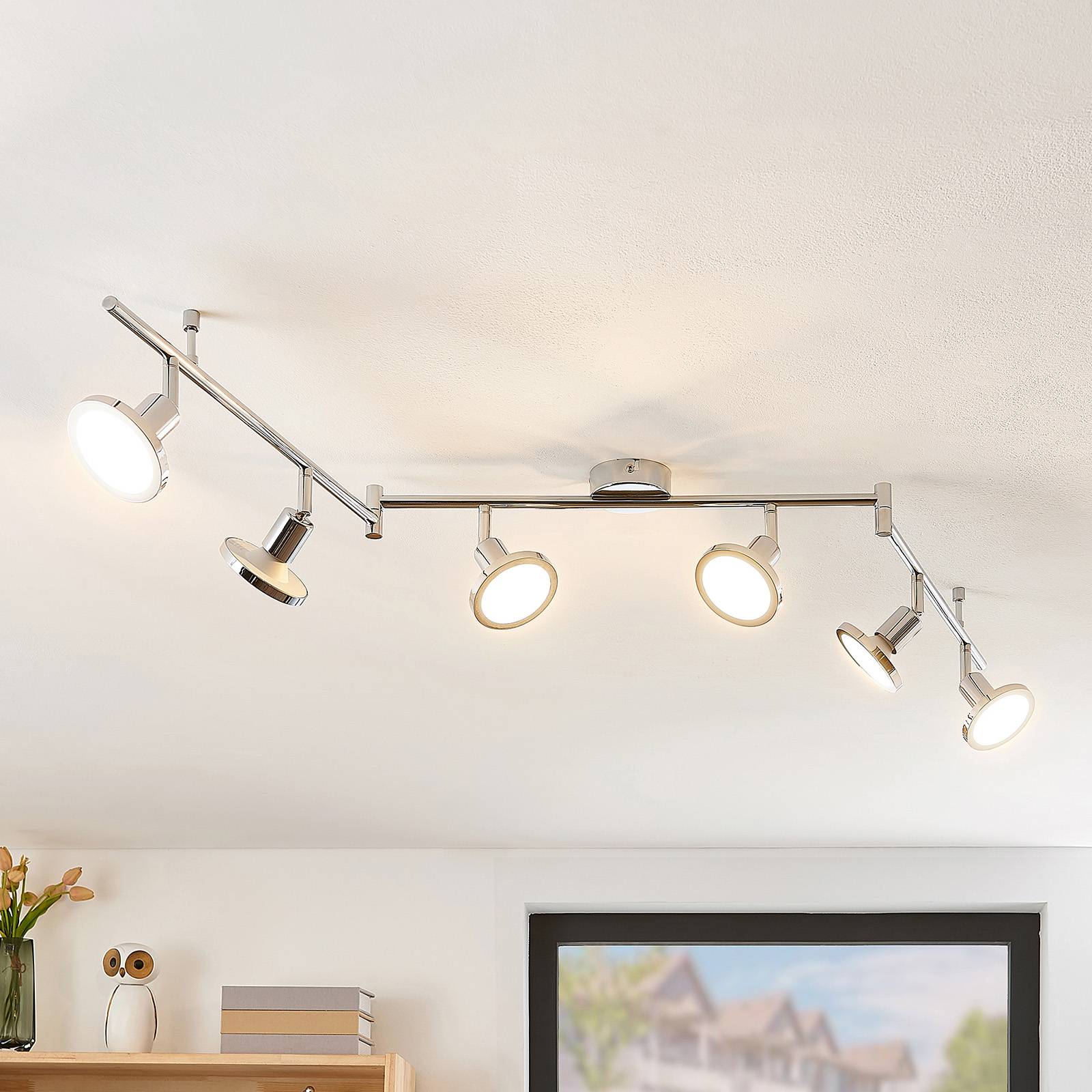 Lindby Ayden LED plafondspot, 6-lamps - Woon-/ Eetkamer - Modern - chroom / zilver - metaal