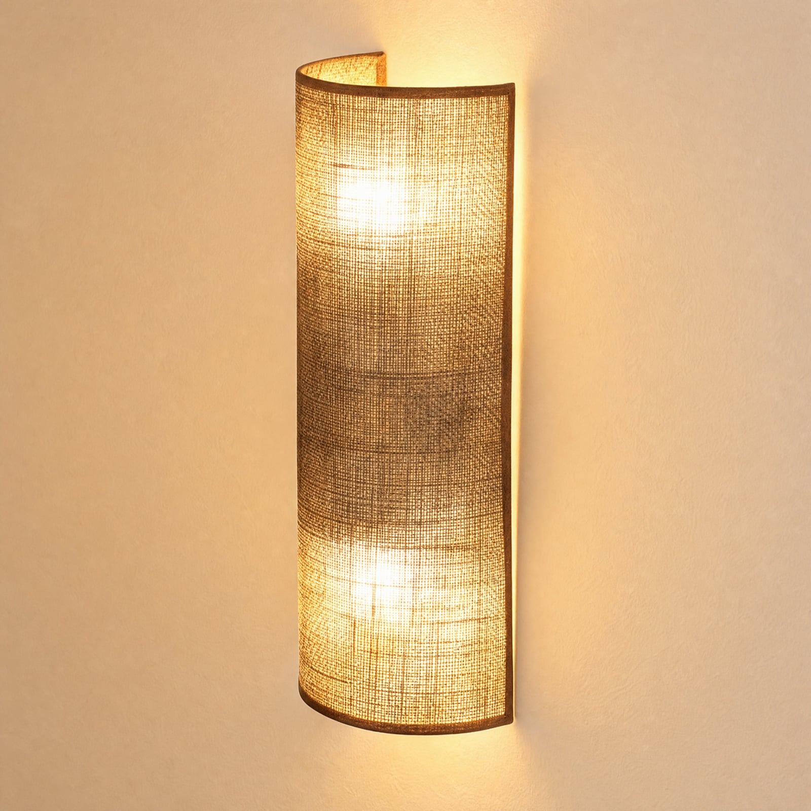Aplique de pared «Nature», yute, altura 40 cm, tejido, luz hacia arriba/hacia