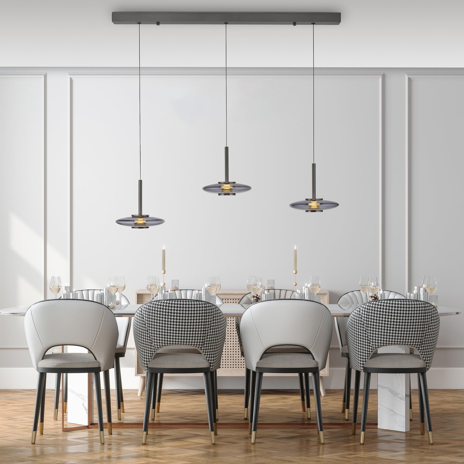 Suspension LED Vitrum, grise, verre/aluminium, à 3 lampes - PURE Suspension LED Vitrum, grise, verre/aluminium, à 3 lampes - PURE