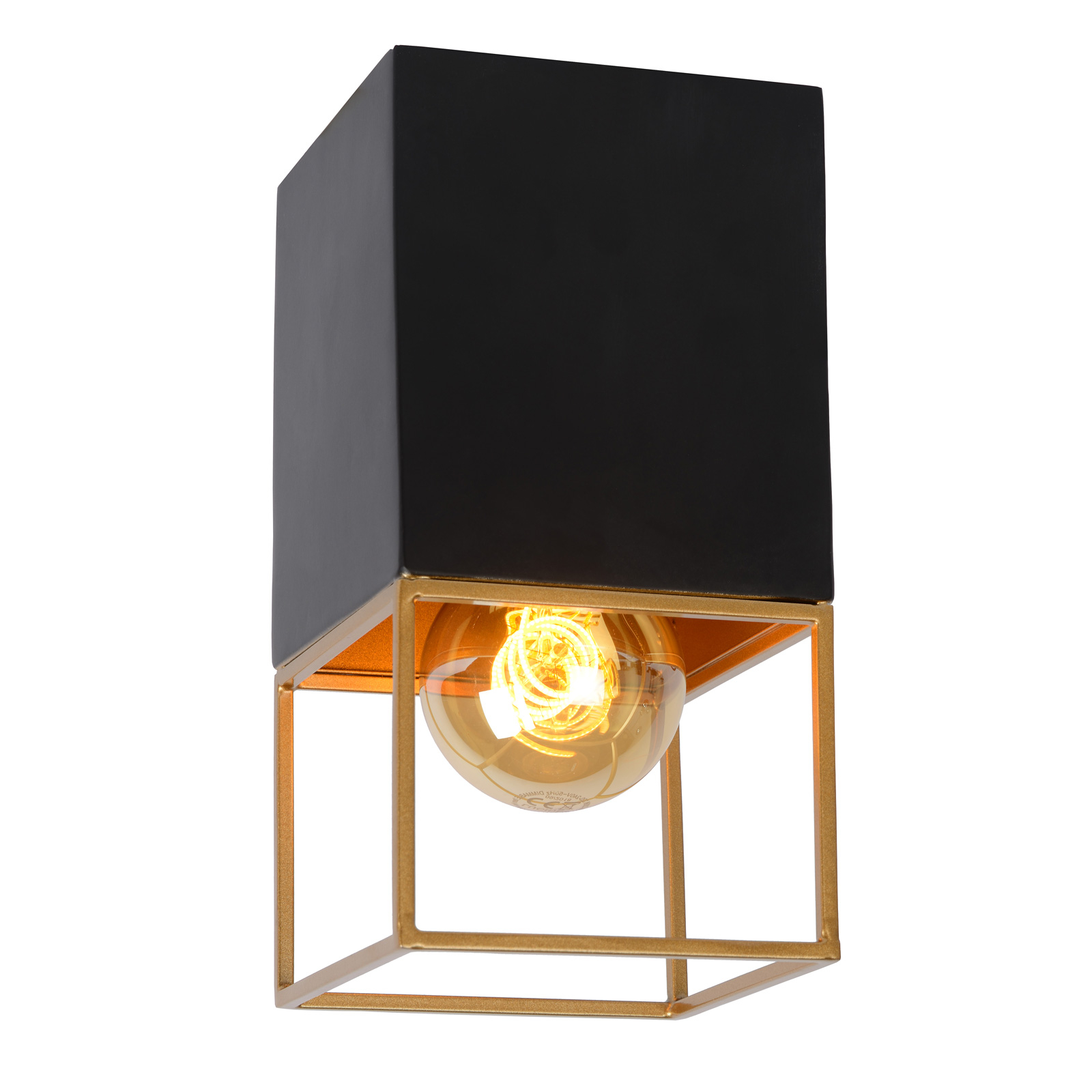 Lucide Rixt ceiling light, black, angular, one-bulb, for Living / Dining Room, metal, E27, 40 W, energy efficiency: A++, L: 10 cm, W: 10 cm, H: 18 cm