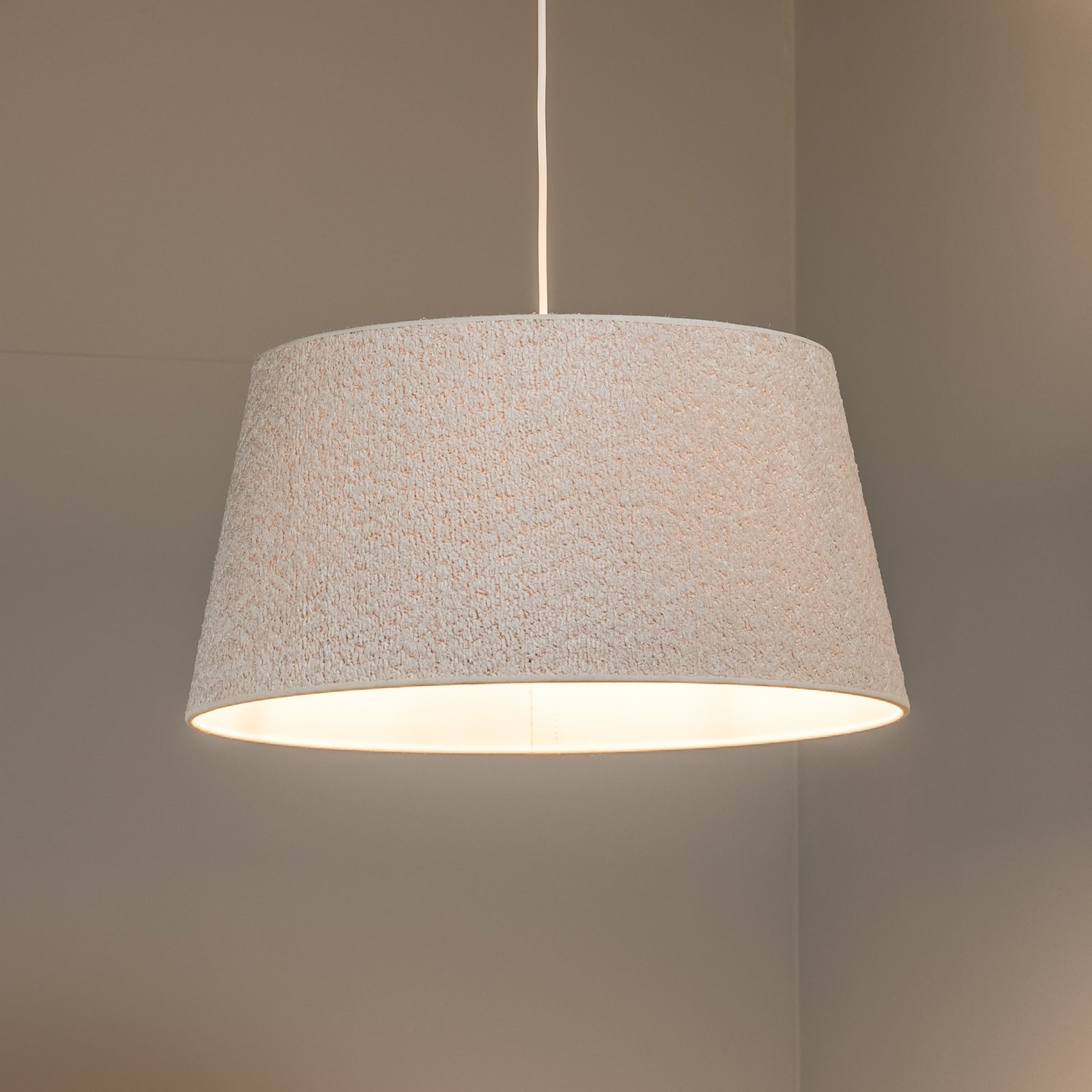 Euluna Boucle hanging light, ecru textile, Ø 50 cm, 1-bulb