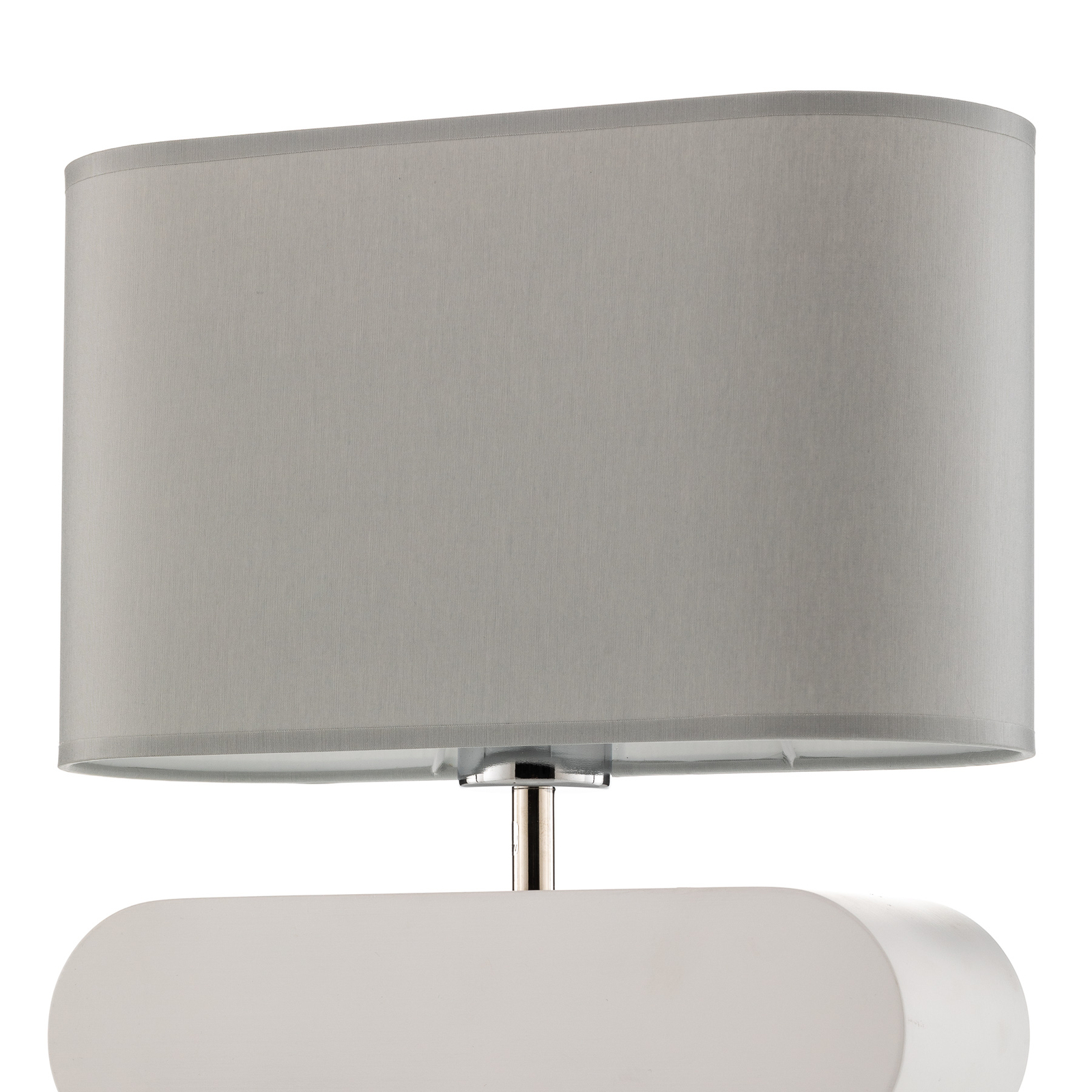 Cassy table lamp, white base grey fabric lampshade