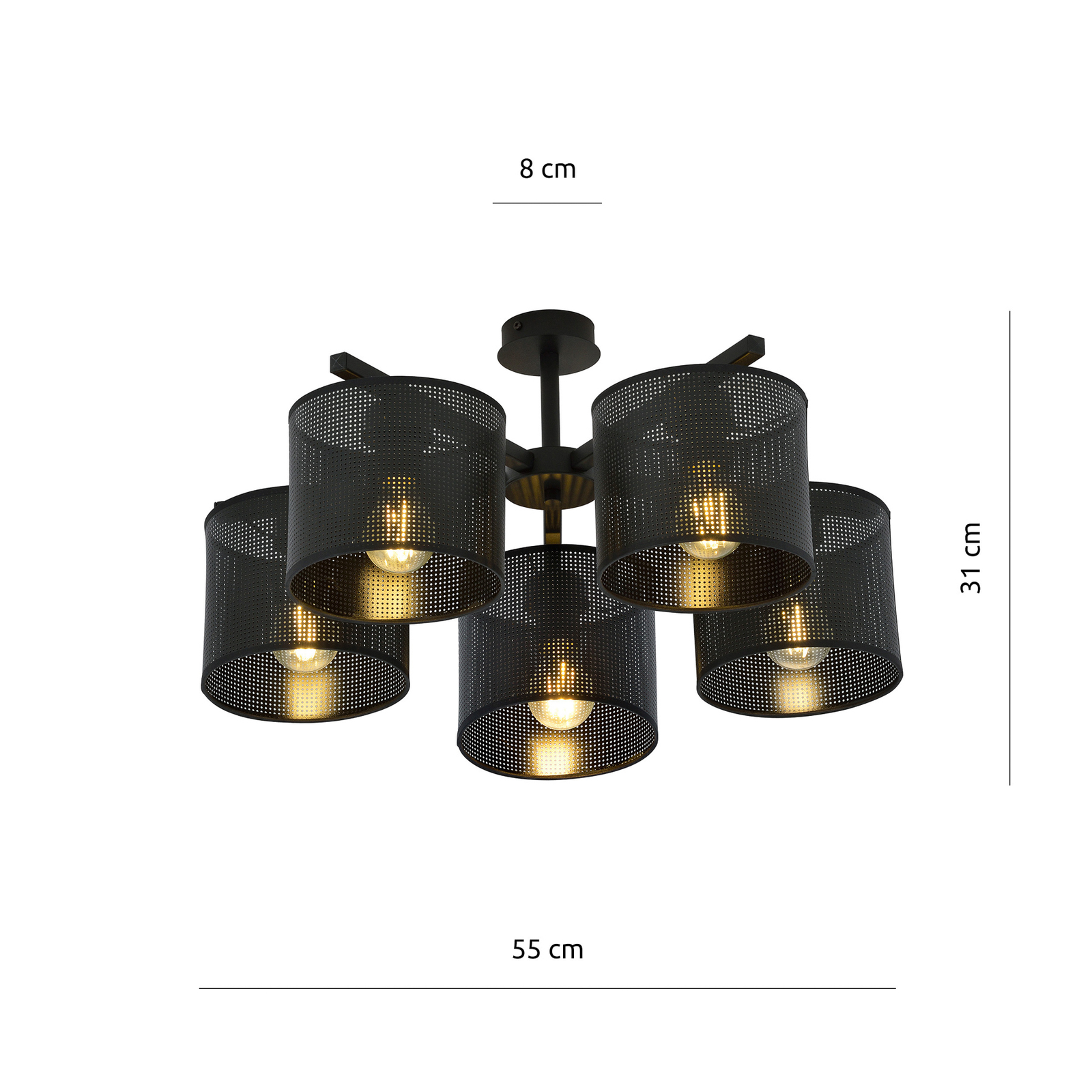 Taklampe Jordan, svart, 5 lyskilder