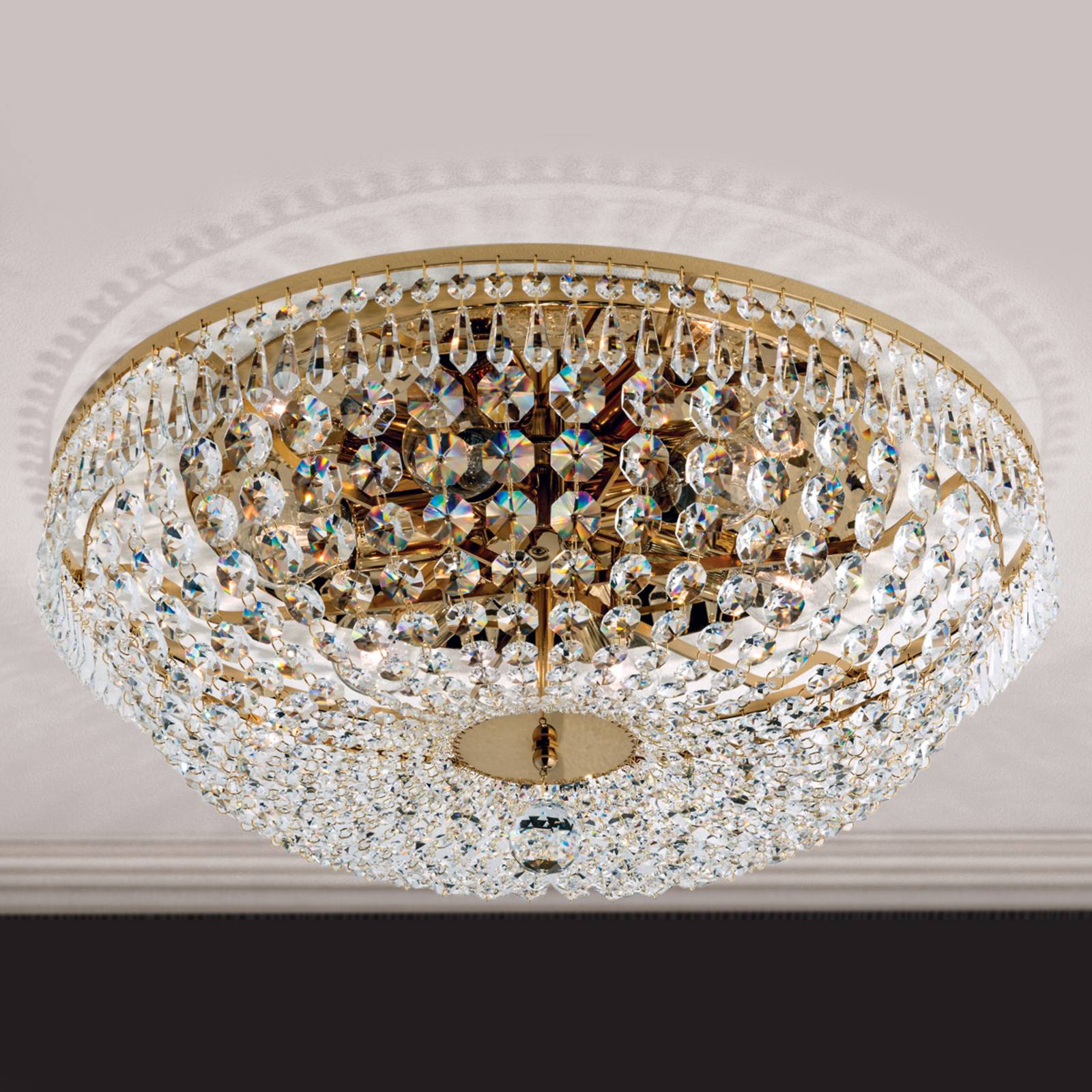 Kryształowa lampa sufitowa SHERATA śr. 55 cm złota