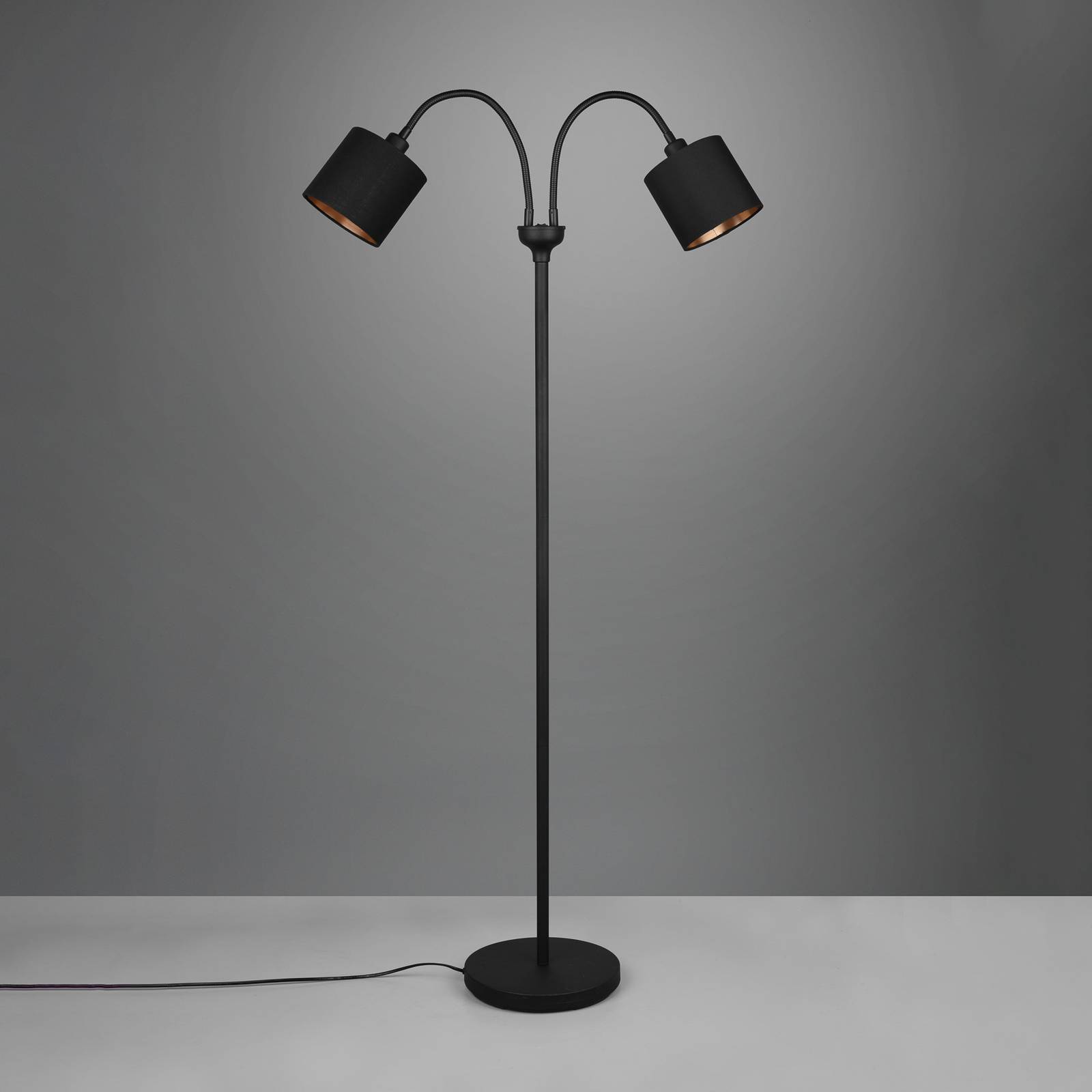 Reality Leuchten Lampadaire Tommy noir/or hauteur 130 cm à 2 lampes. Tissu