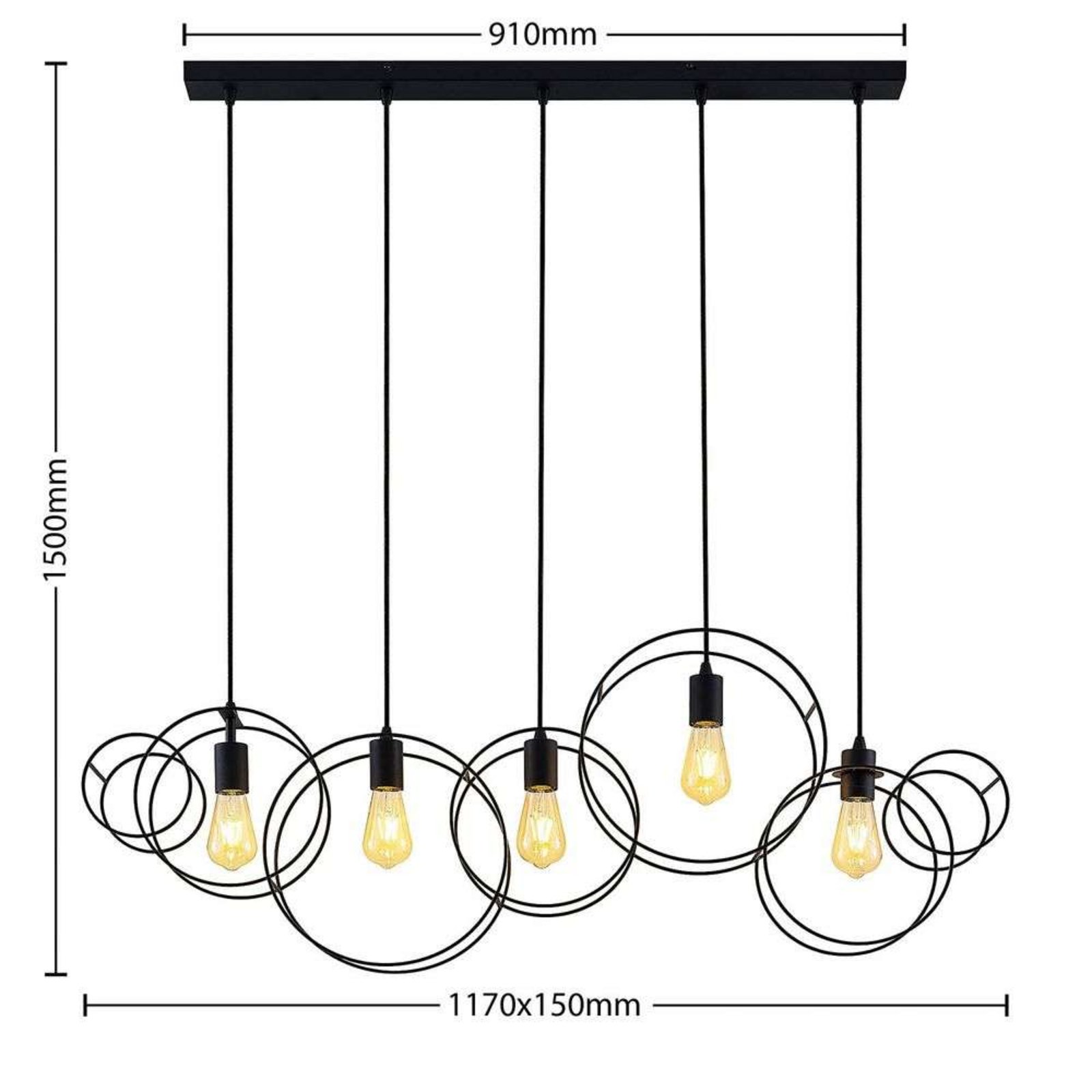 Andrik 5 Round Lustră Pendul Black - Lucande