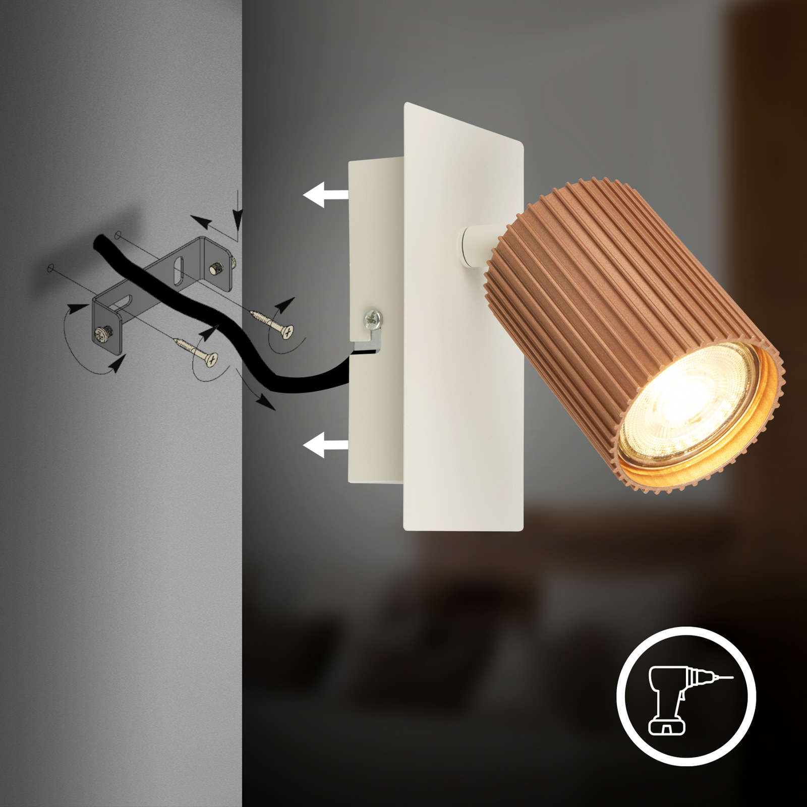 Foco de pared Ida, marrón, plástico/metal, GU10, orientable Foco de pared Ida, marrón, plástico/metal, GU10, orientable