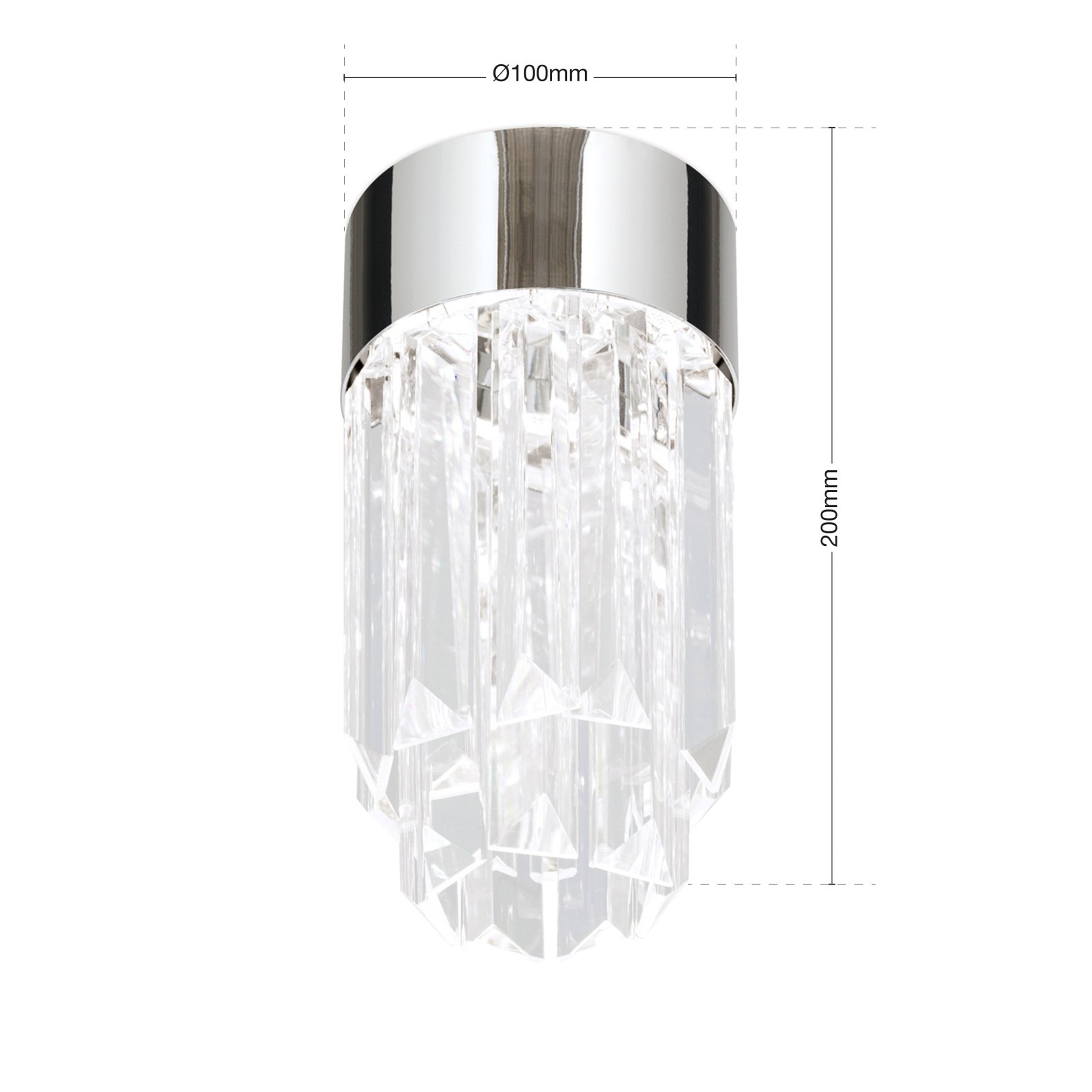 Prism LED-taklampe, krystallglass, Ø10cm krom