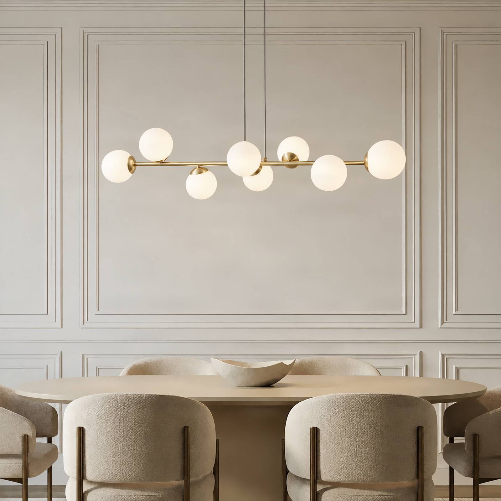 Lampa wisząca Lindby Isamer, opal/mosiądz, długość 130 cm