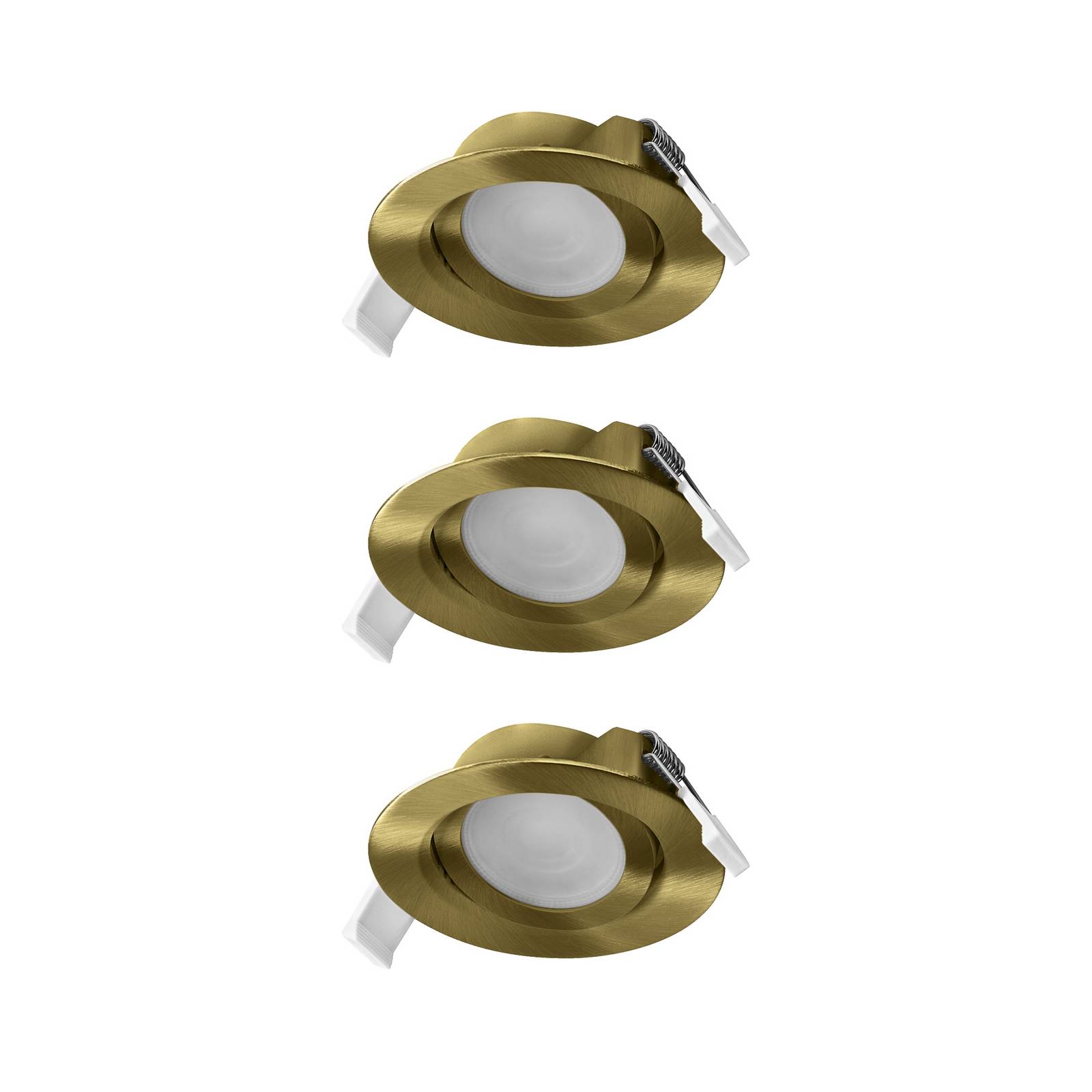 OSRAM LED-Einbauspot 3er-Set, 2.700 K, 120°, messing Ø 9 cm
