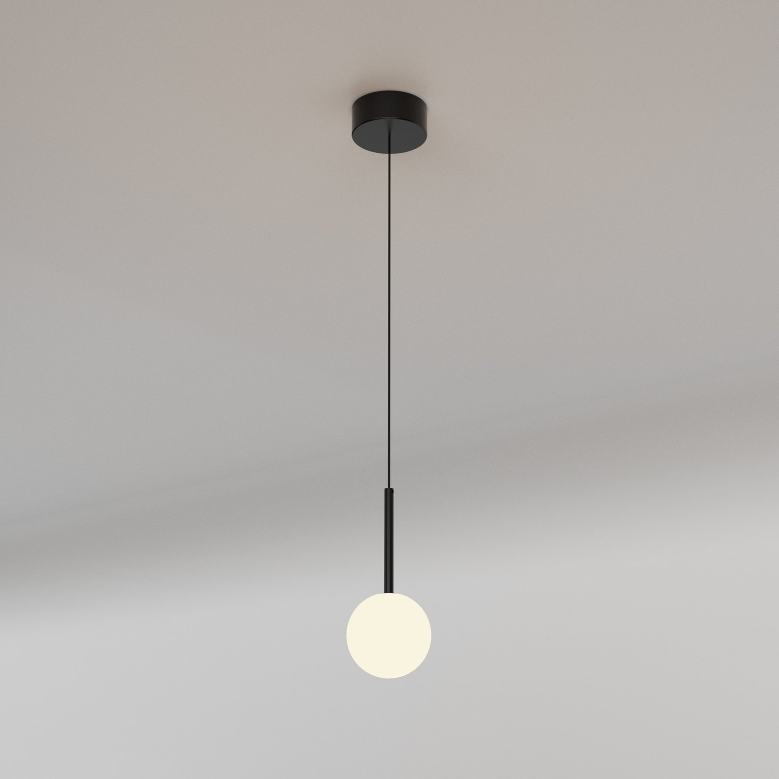 Kelder hanglamp, 1-lamp, ijzer, zwart, glas, wit