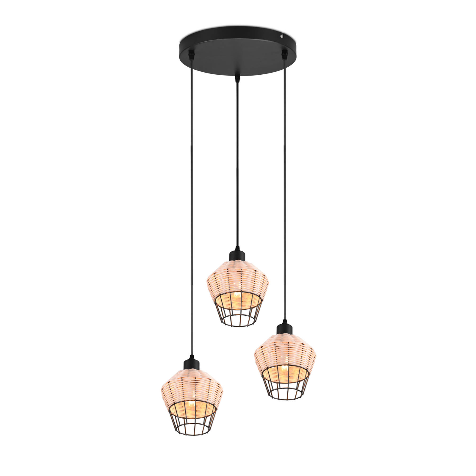 Hanglamp Borka, 3-lamps, rondel, natuur