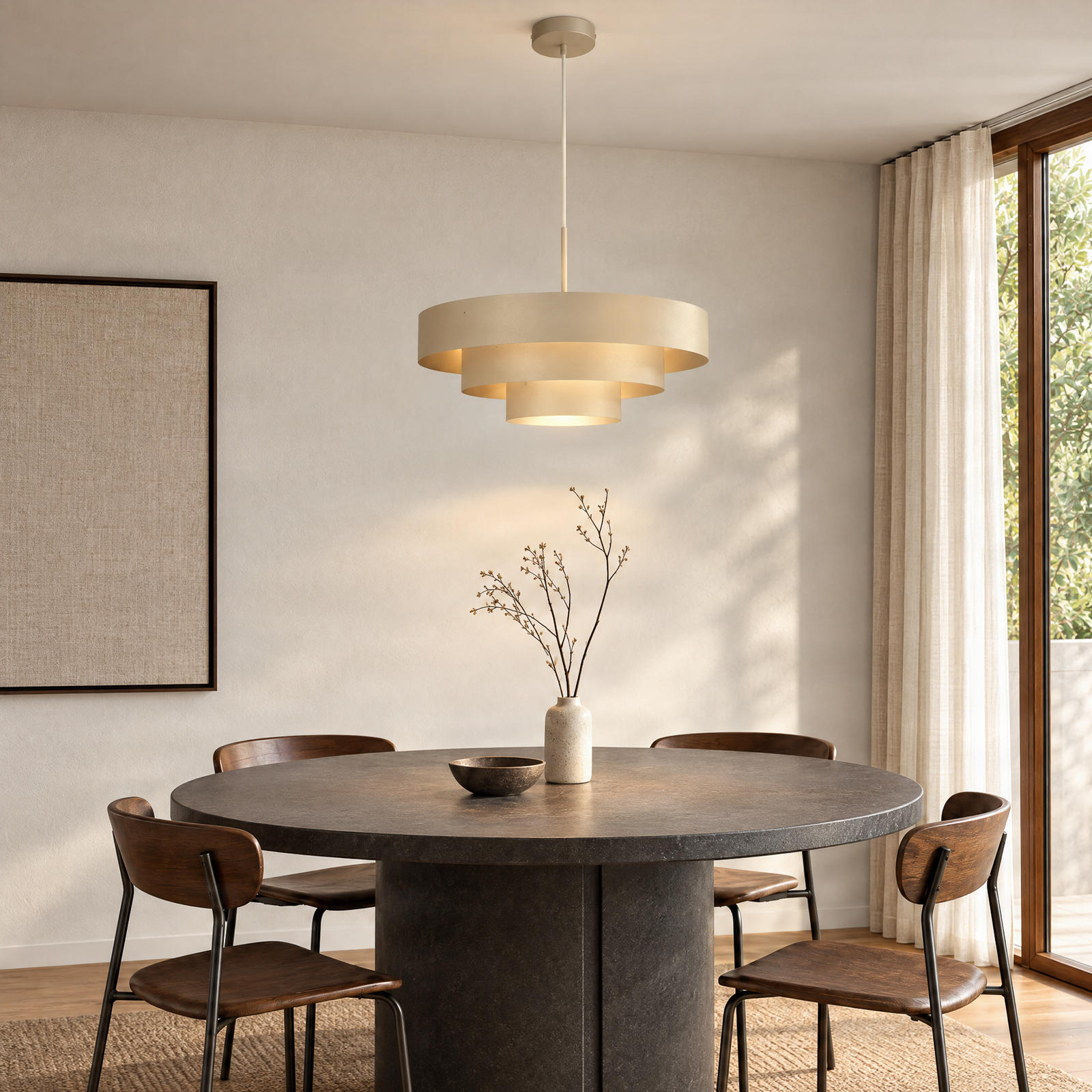 Lampada a sospensione Trio, grigio-beige, metallo