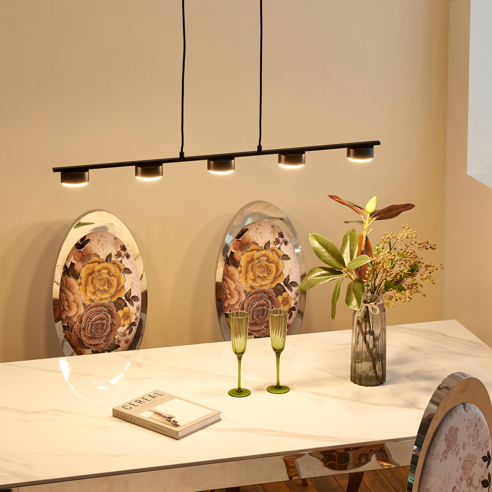 Lindby Kaylou lampa wisząca LED, 5-pkt, czarna
