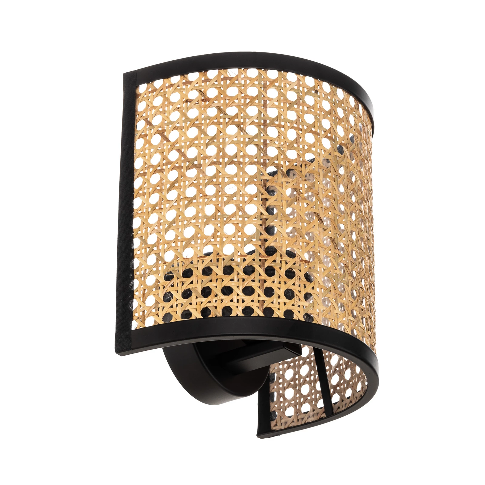 Applique murale Lindby Yaelle, hauteur 20 cm, rotin, noir, E27