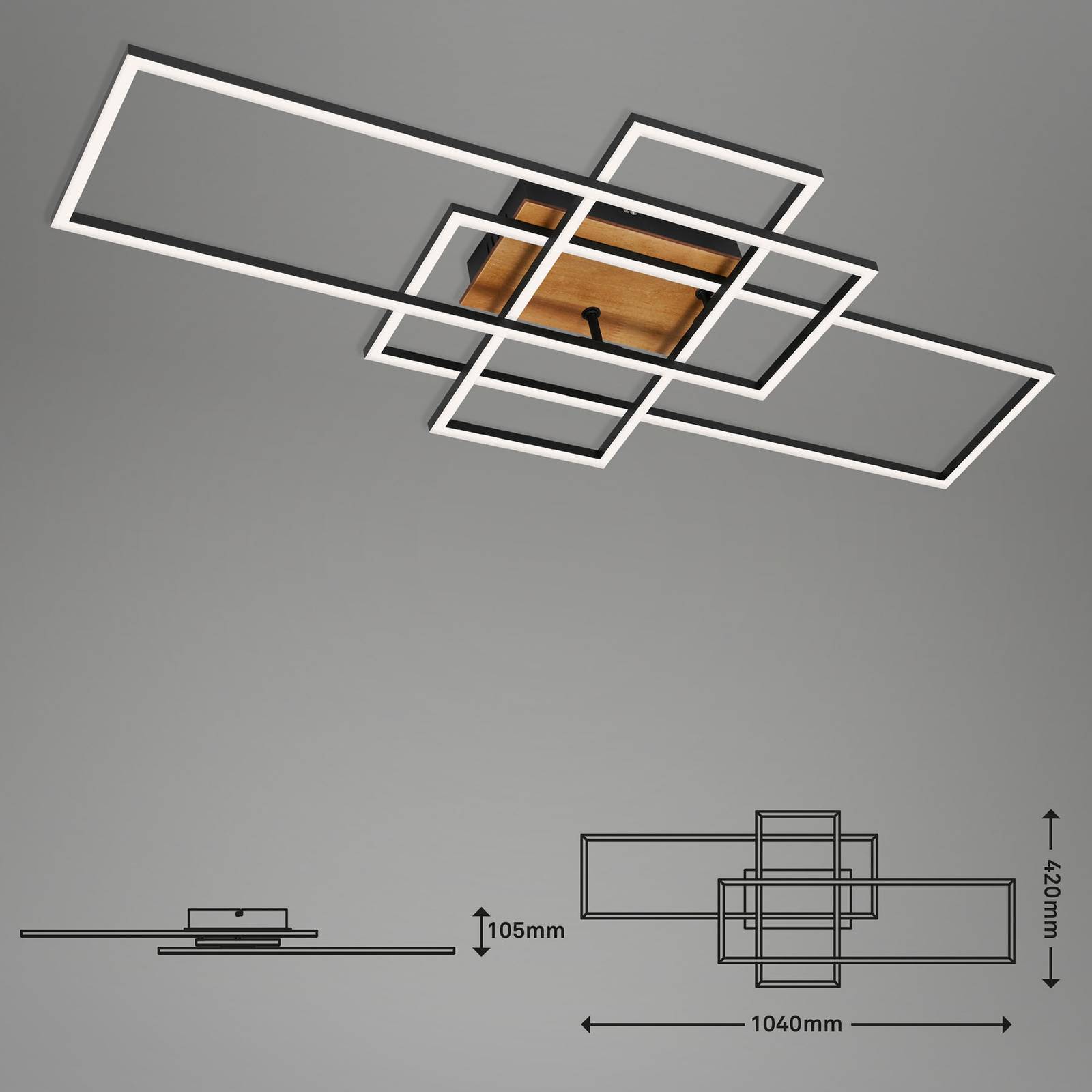 Lampa sufitowa Frame CCT, pilot, czarny/drewno