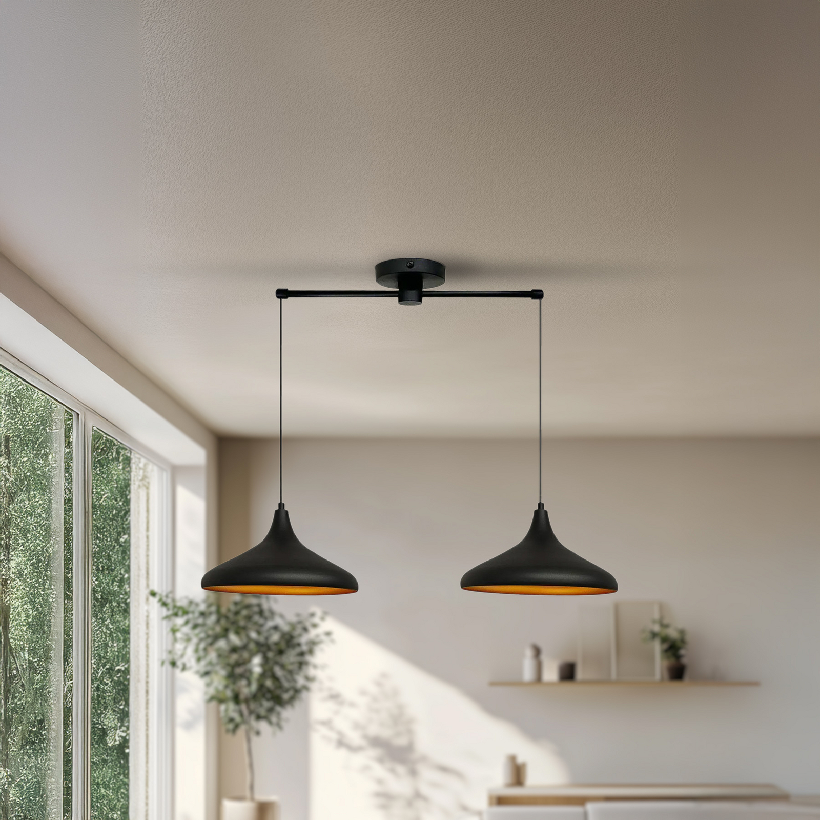 Hängeleuchte Claus, schwarz, Länge 85 cm, 2-flammig, Metall